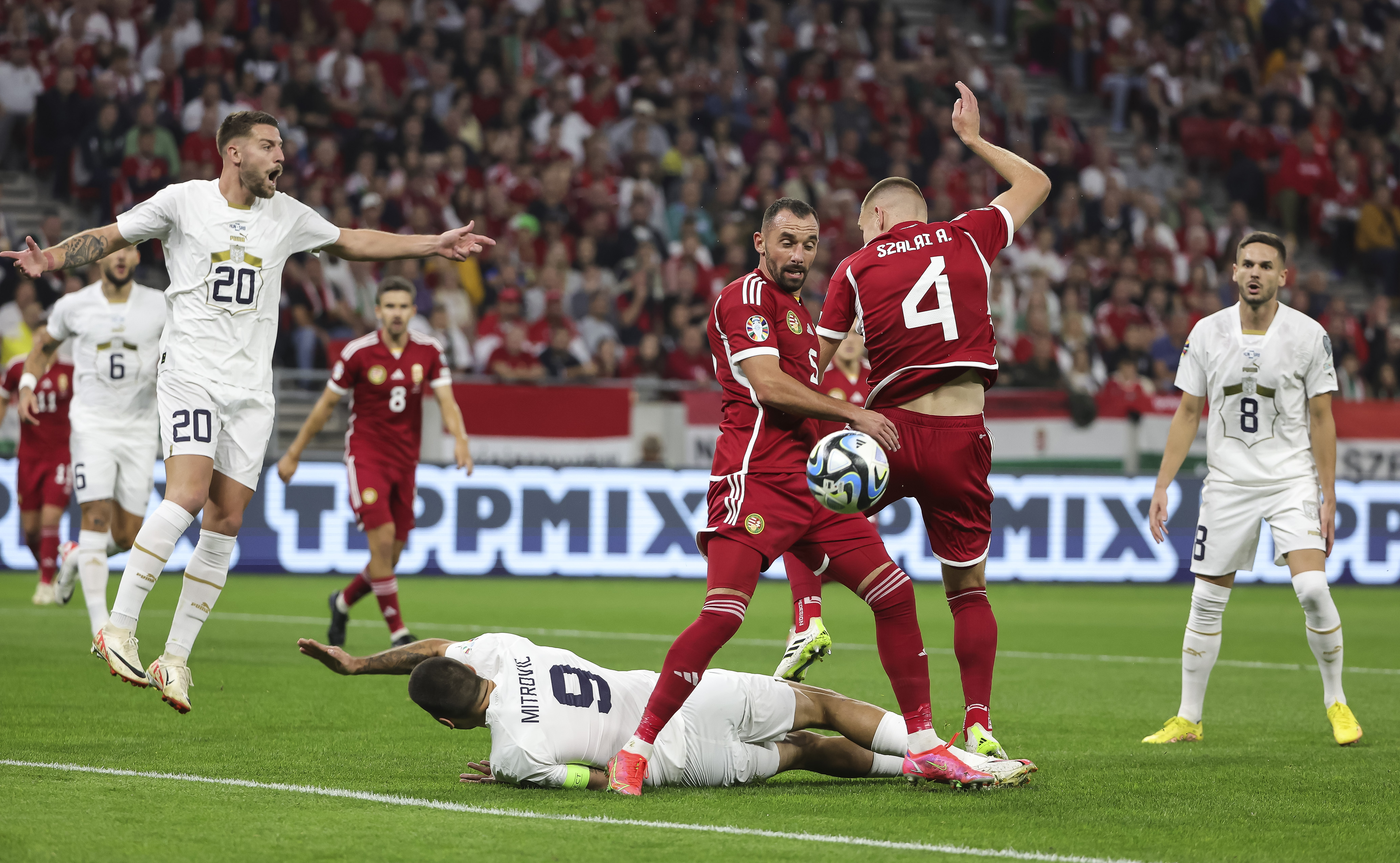 during the UEFA EURO Qualifiers group G Season 2023/2024 match between Hungary and Serbia at stadium Puskas Arena on October 14, 2023 in Budapest, Hungary. (Photo by Srdjan Stevanovic/Starsport.rs ©)
