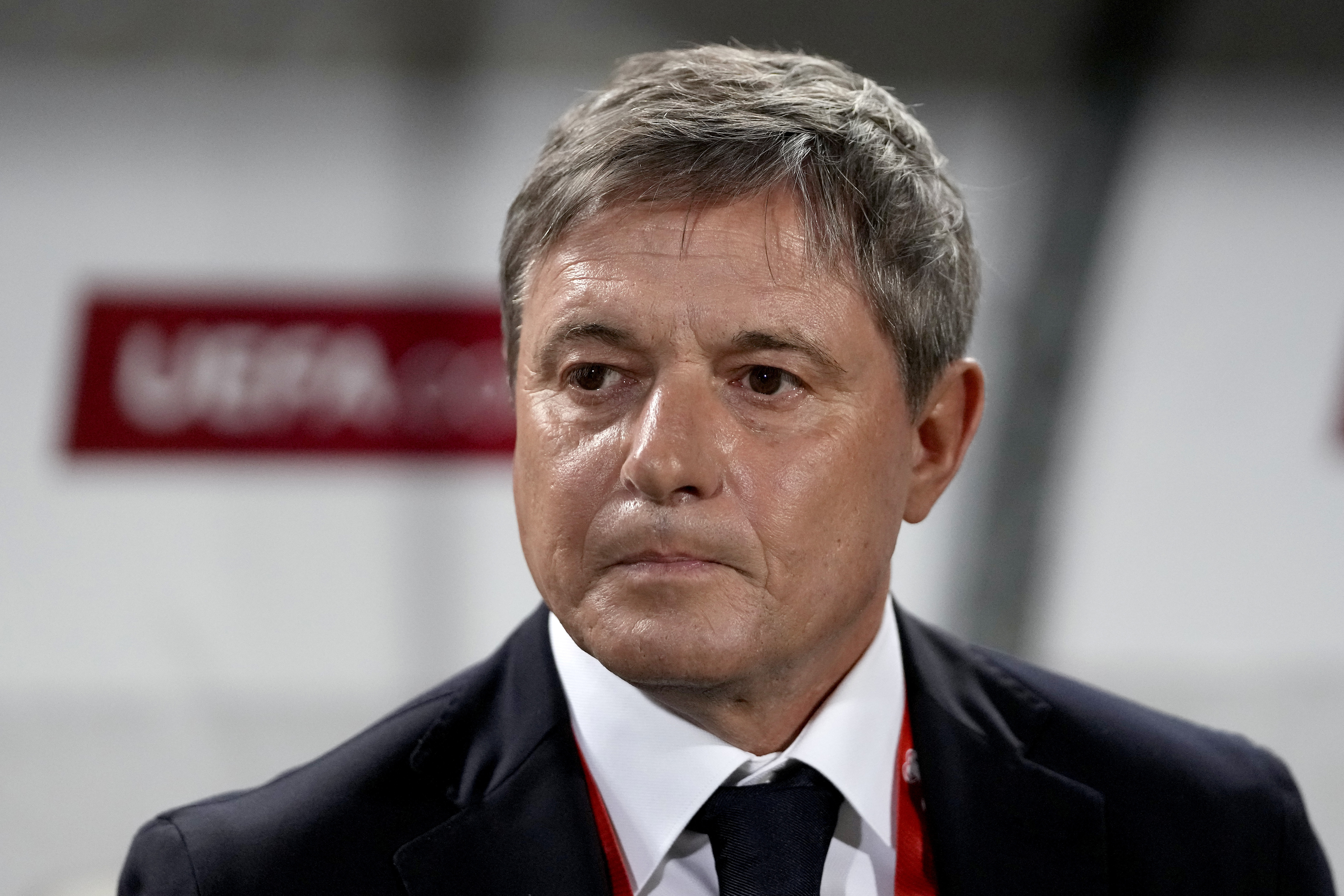 Serbia's head coach Dragan Stojkovic before the Euro 2024 group G qualifying soccer match between Serbia and Hungary in Belgrade, Serbia, Thursday, Sept. 7, 2023. (AP Photo/Darko Vojinovic)