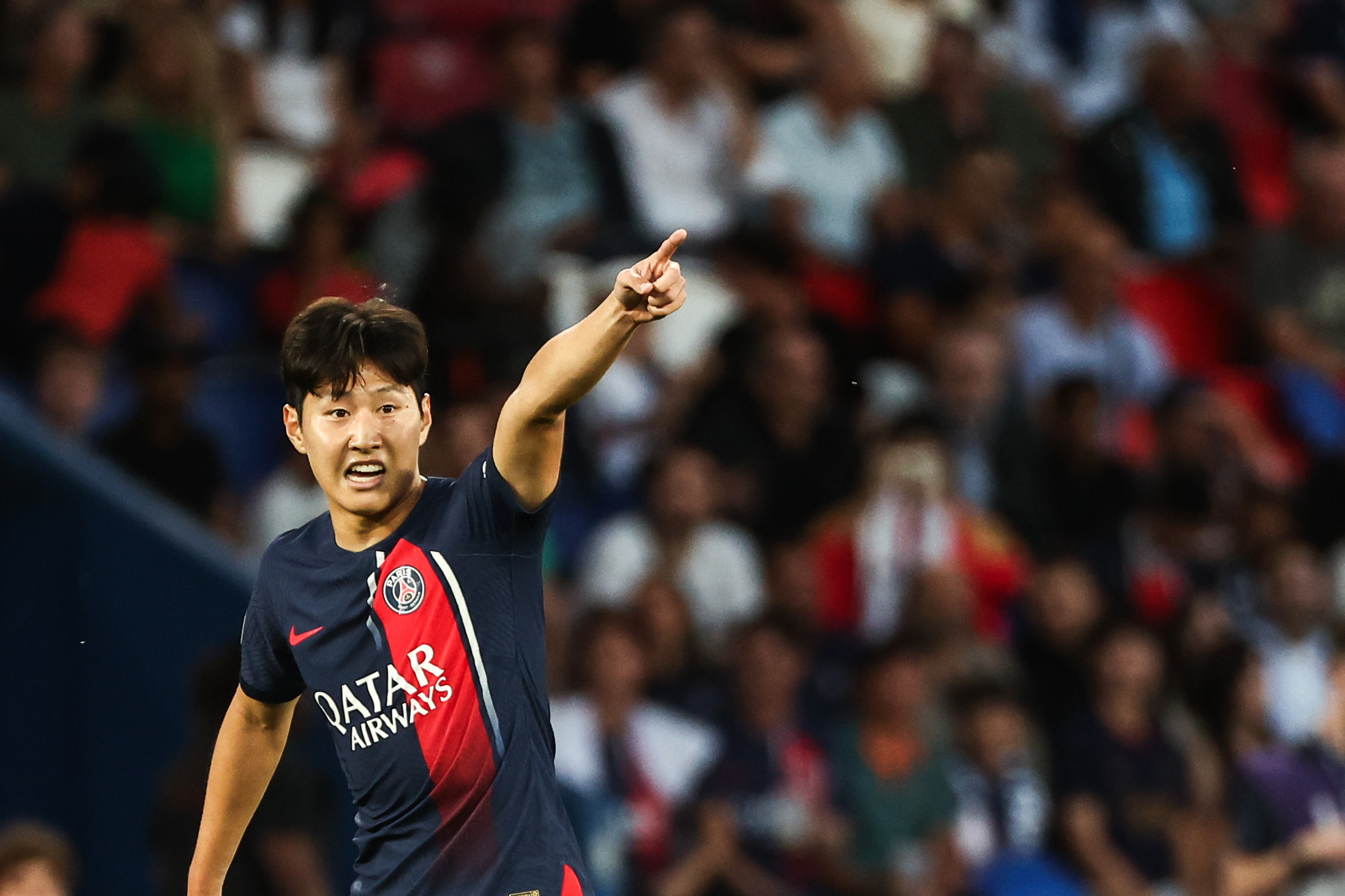epa10797722 Paris Saint Germain's Lee Kang-in reacts during the French Ligue 1 soccer match between Paris Saint Germain and FC Lorient in Paris, France, 12 August 2023.  EPA-EFE/Mohammed Badra