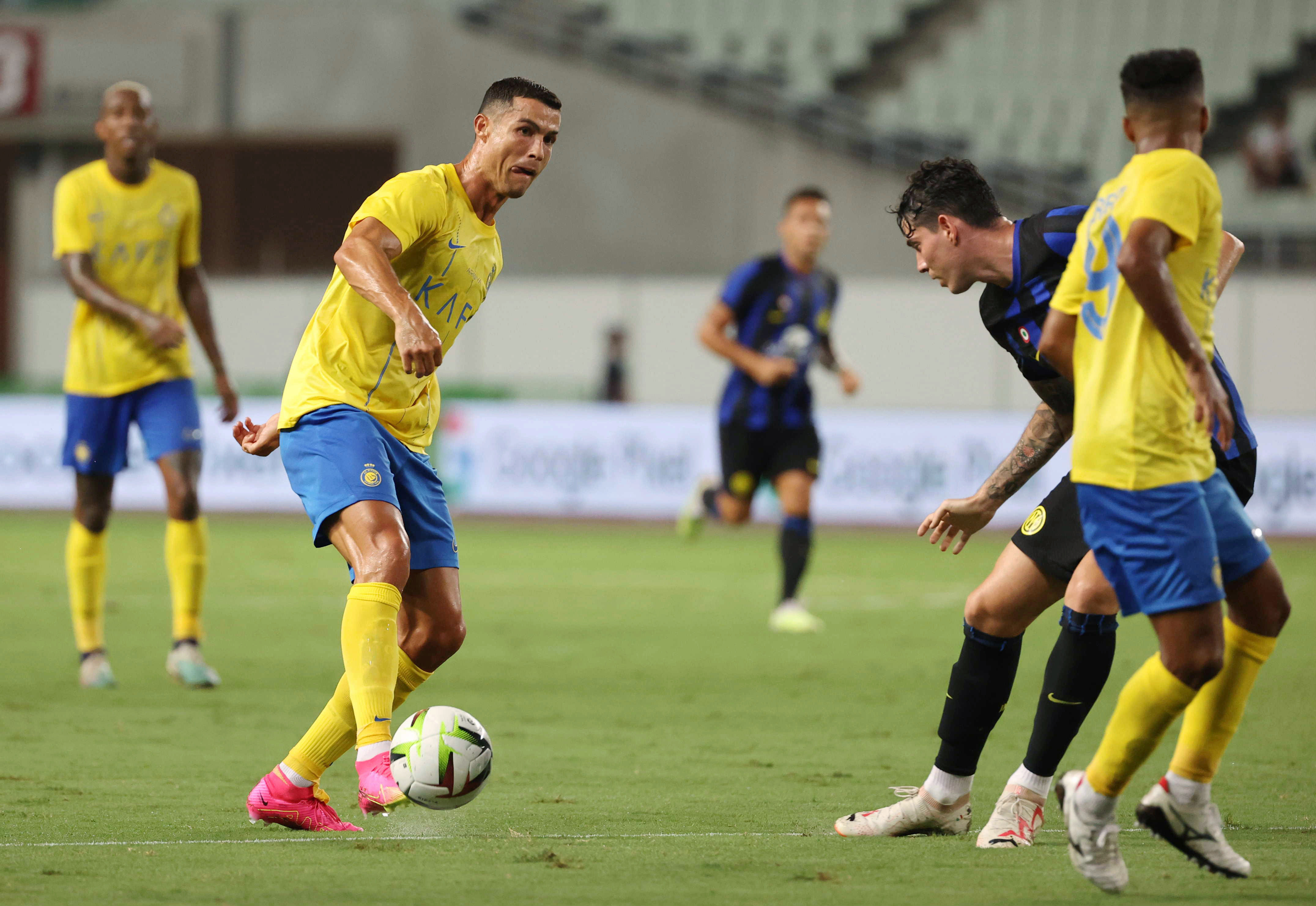 epa10771563 Cristiano Ronaldo of Al Nassr during a pre-season club friendly match against Inter Milan in Osaka, Japan, 27 July 2023.  EPA-EFE/JIJI PRESS JAPAN OUT EDITORIAL USE ONLY/