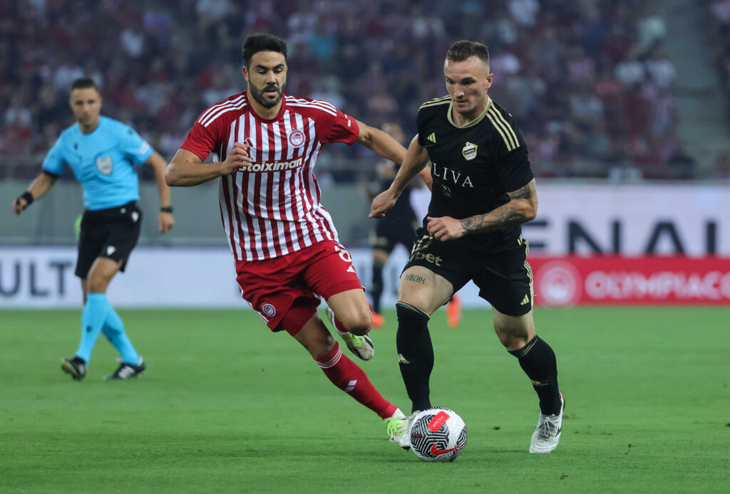 during the UEFA Europa League Qualifiers 2023/2024 match between Olympiacos and FK Cukaricki on August 24, 2023 in Athens, Greece. (Photo by Srdjan Stevanovic/Starsport.rs ©)