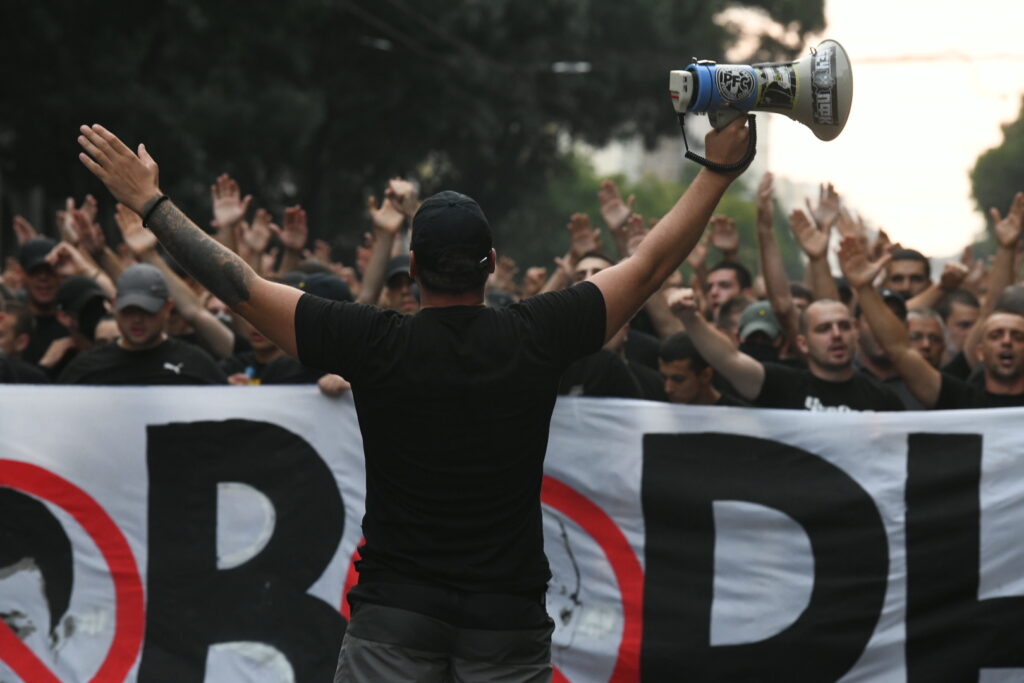 Beograd 31. avgust 2023. Protest navijaca Partizana grobari na Terazijama Foto:Vesna Lalić/Nova.rs