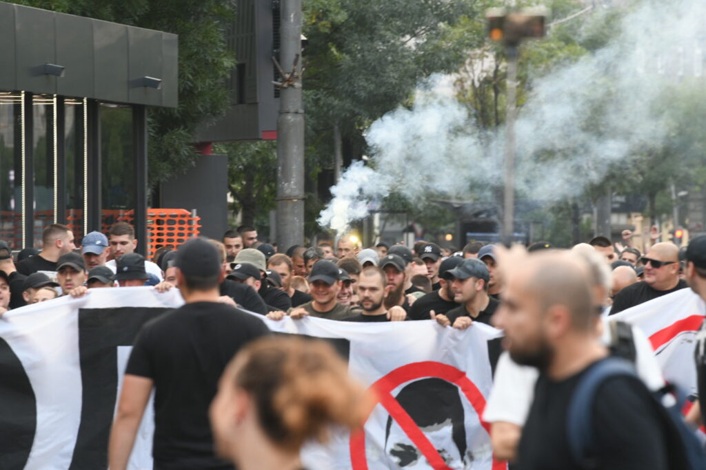 Beograd 31. avgust 2023. Protest navijaca Partizana grobari na Terazijama Foto:Vesna Lalić/Nova.rs
