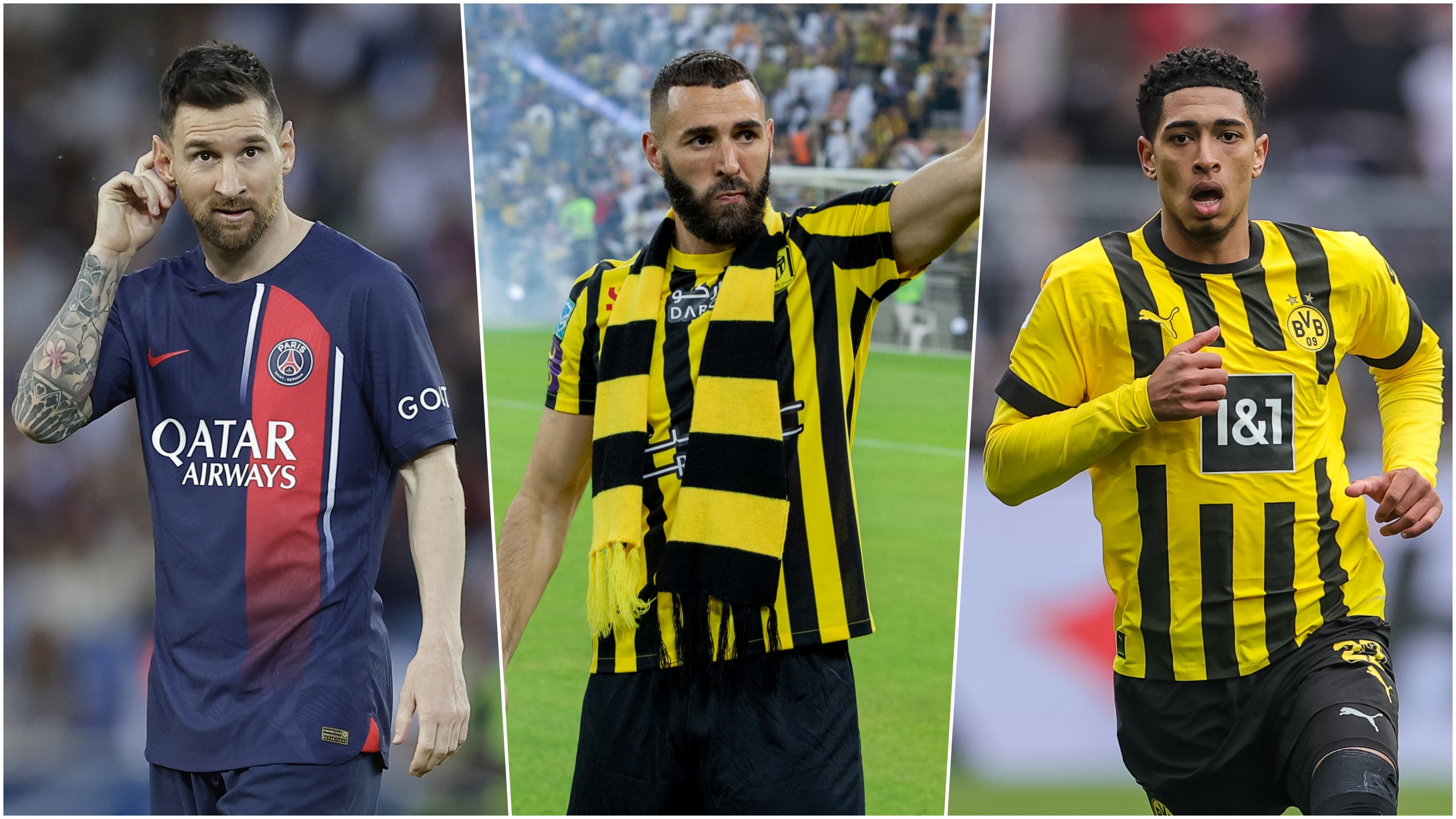 Lionel Messi, Karim Benzema i Jude Bellingham, kombo Foto: EPA-EFE/CHRISTOPHE PETIT TESSON/STR/FRIEDEMANN VOGEL