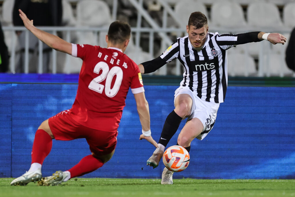 during the Mozzart Super Liga 2022/2023 Play Off match between Partizan and Radnicki 1923 Kragujevac at stadium FK Partizan (JNA) on May 14, 2023 in Belgrade, Serbia. (Photo by Srdjan Stevanovic/Starsport.rs ©)