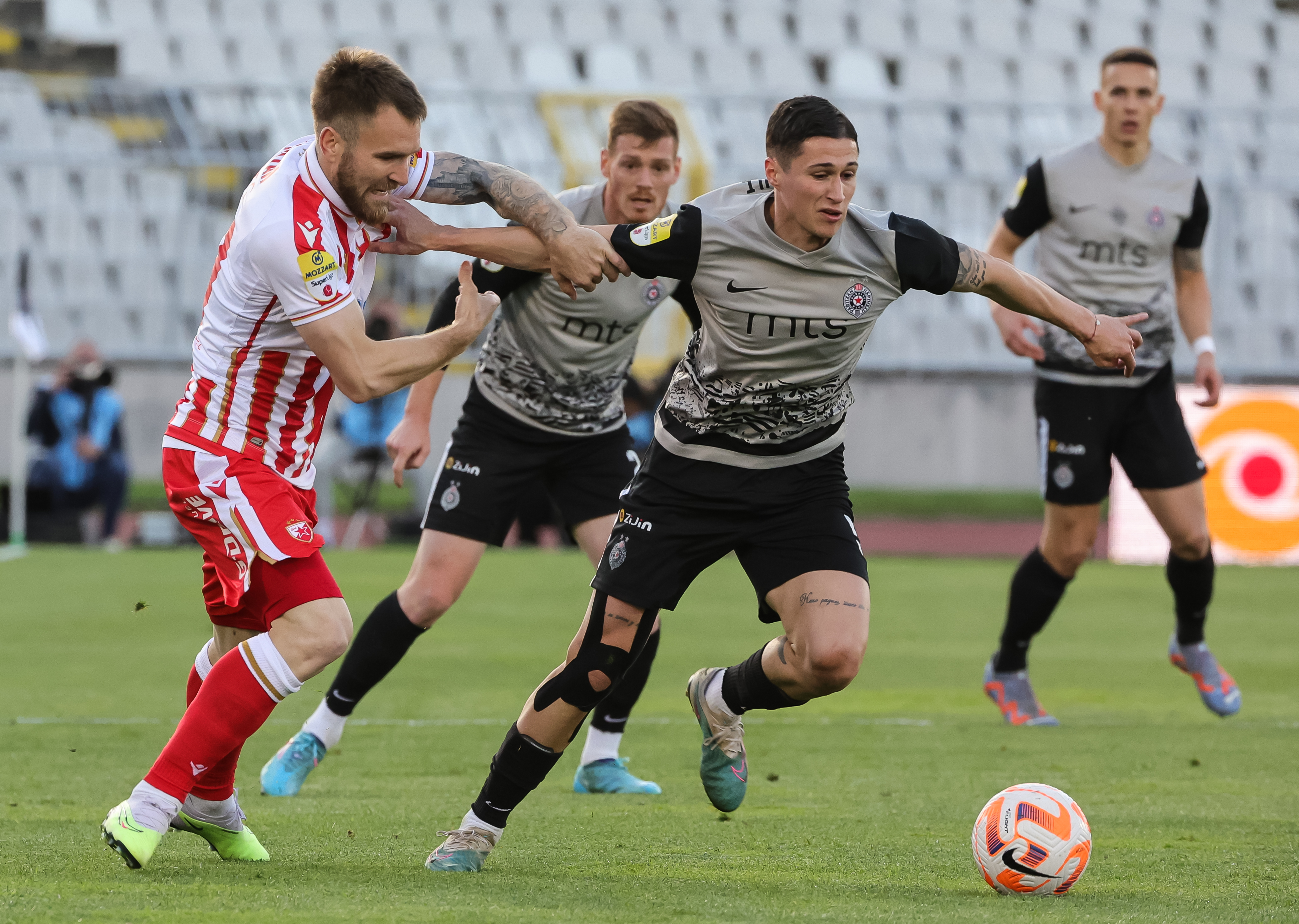 during the Mozzart Super Liga 2022/2023 Play Off match between Partizan and Crvena zvezda on stadium FK Partizan (JNA) on April 26, 2023 in Belgrade, Serbia. (Photo by Srdjan Stevanovic/Starsport.rs ©)