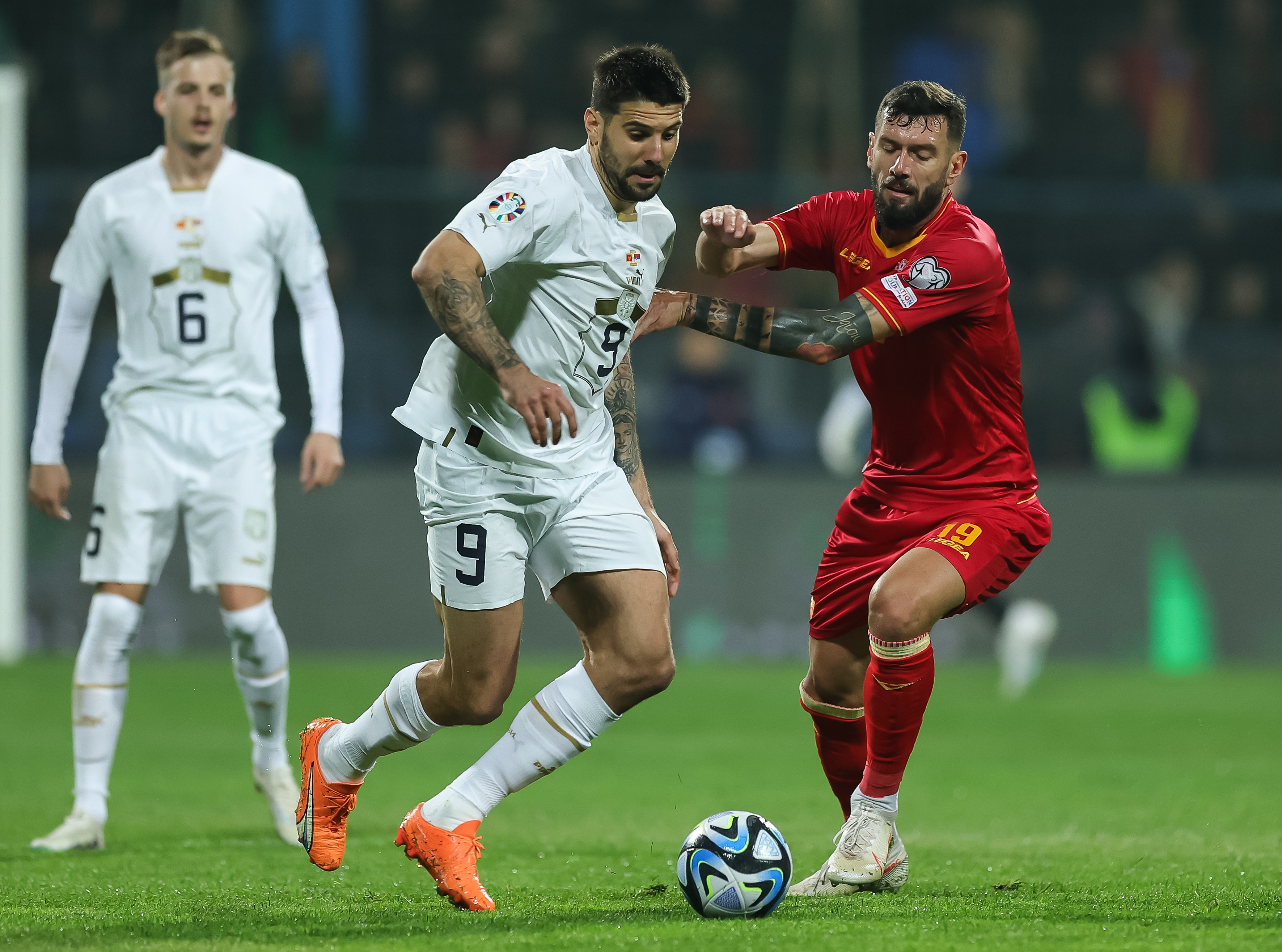 during the  UEFA EURO 2024 Qualifiers Group G match between Montenegro and Serbia at  City Stadium on March 27, 2023 in Podgorica, Montenegro. (Photo by Srdjan Stevanovic/Starsport.rs ©)