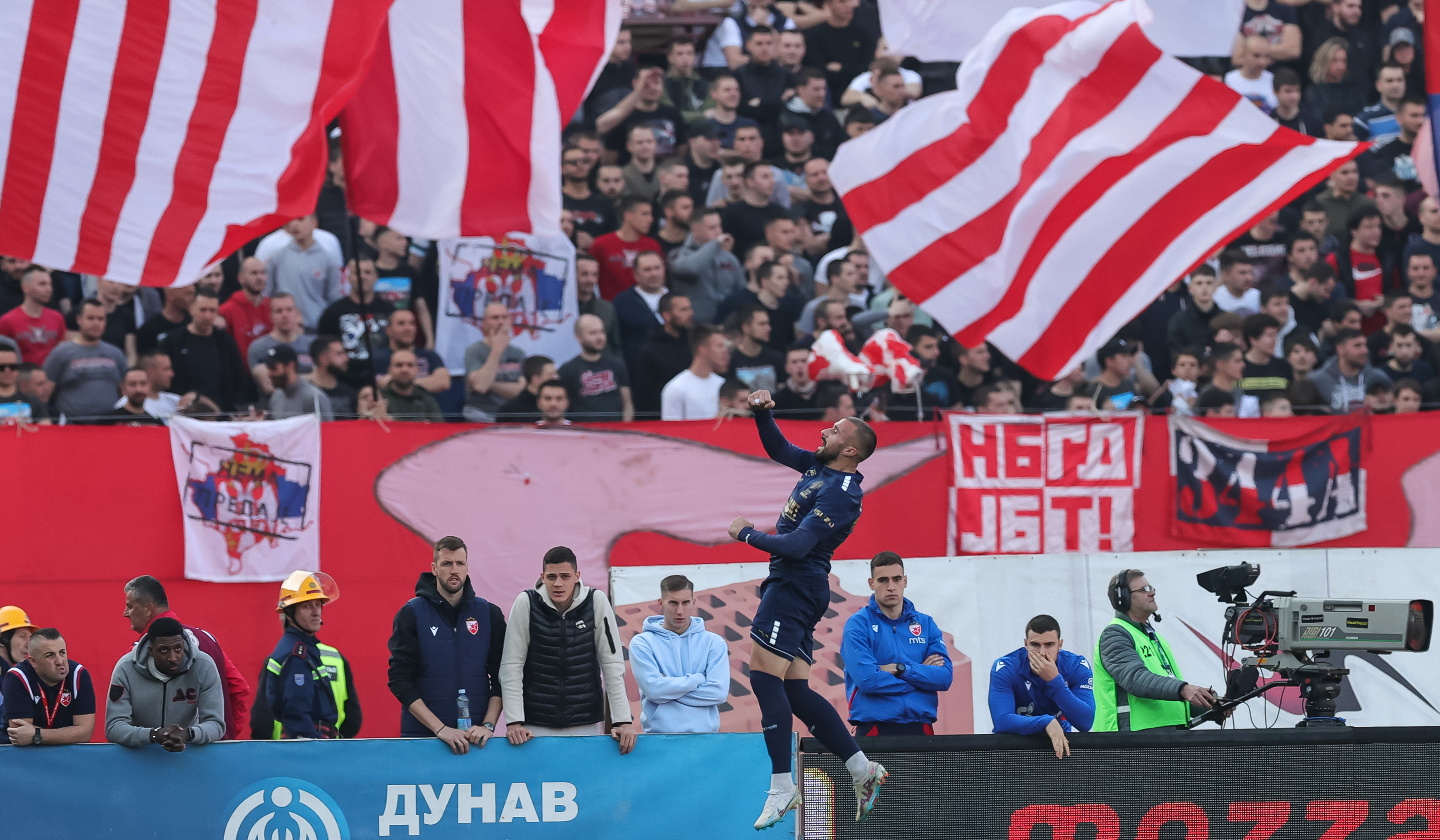 Ifet Djakovac celebrates after scoring a goal during the Play Off Mozzart Super Liga match between Crvena Zvezda and TSC Backa Topola at stadium Rajko Mitic (Marakana) on April 22, 2022 in Belgrade, Serbia. (Photo by Srdjan Stevanovic/Starsport.rs ©)