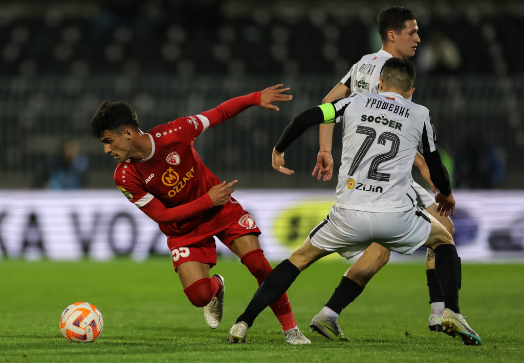 during the Mozzart Super Liga 2022/2023 Play Off match between Partizan and Radnicki 1923 Kragujevac at stadium FK Partizan (JNA) on May 14, 2023 in Belgrade, Serbia. (Photo by Srdjan Stevanovic/Starsport.rs ©)