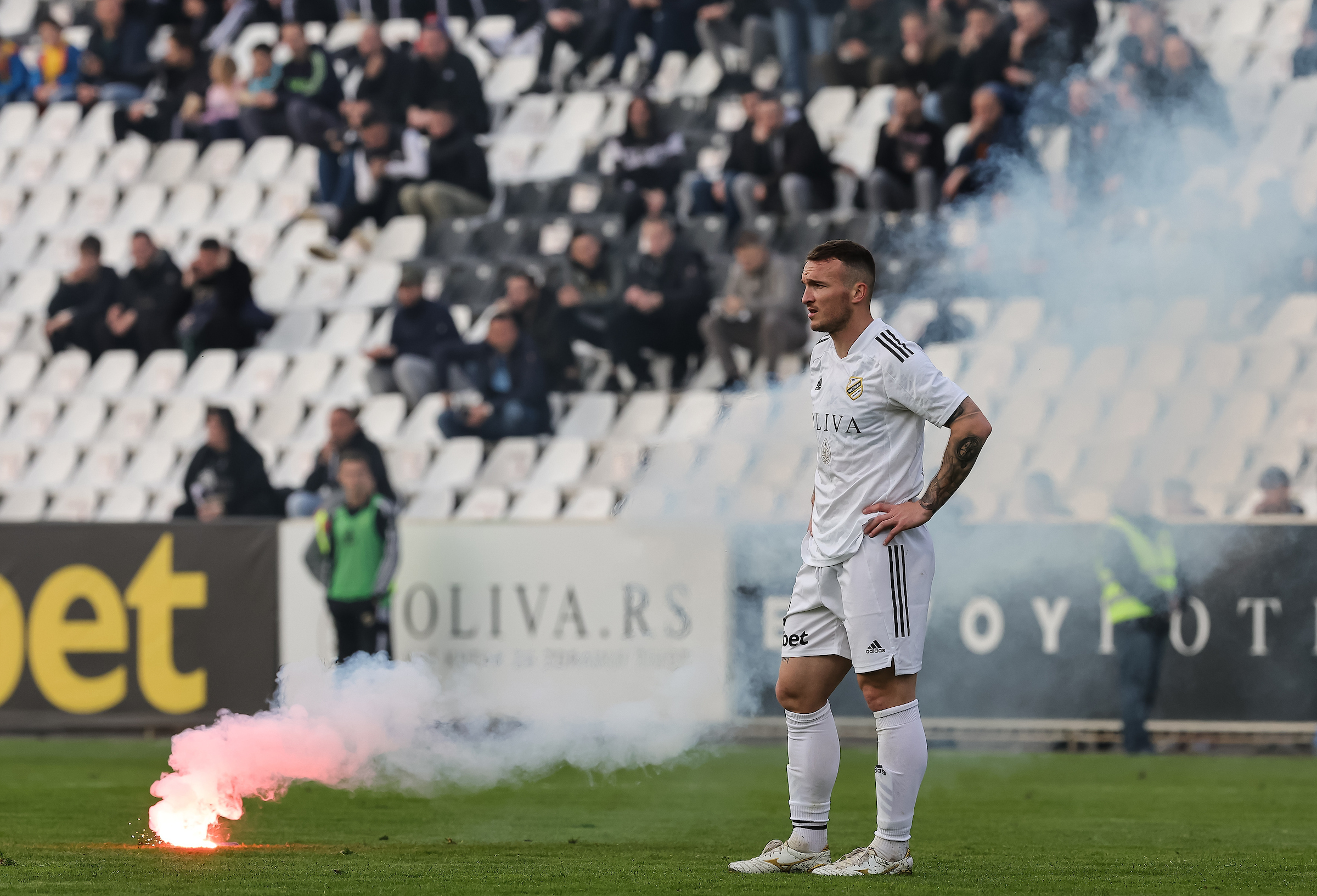 during the Cukaricki v Partizan -  Mozzart Super Liga 2022/2023 match on stadium FK Cukaricki on April 11, 2023 in Belgrade, Serbia. (Photo by Srdjan Stevanovic/Starsport.rs ©)