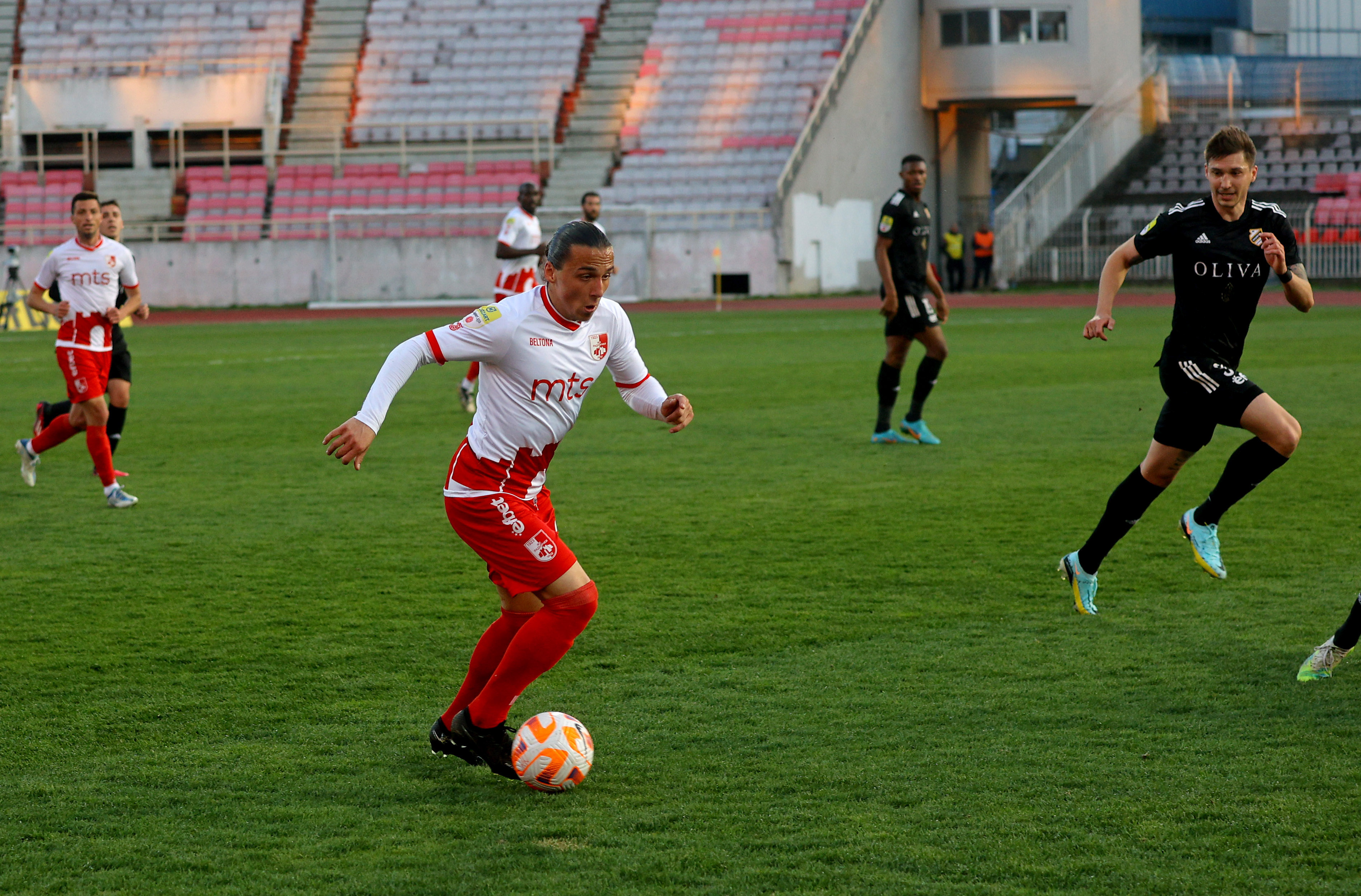 Nis. 02.04.2023. Fudbaler Radnickog Filip Frei tokom fudbalsko meca Radnicki - Cukaricki na stadionu Cair u Nisu