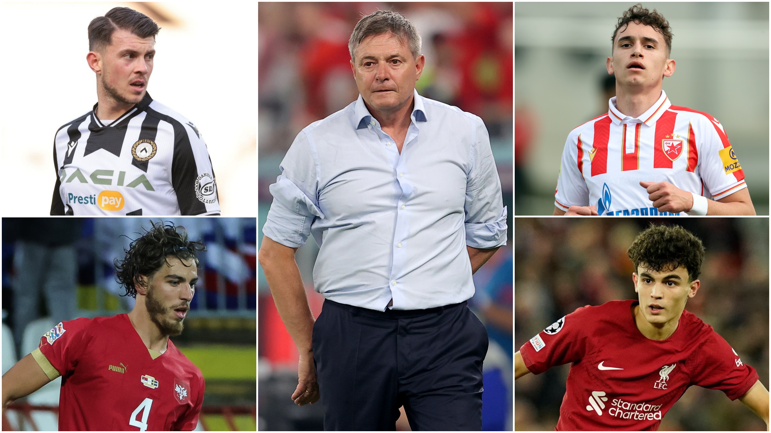 Lazar Samardžić, Srđan Babić, Dragan Stojković Piksi, Stefan Mitrović, Stefan Bajčetić, kombo Foto: Pedja Milosavljevic / Srdjan Stevanovic/Starsportphoto ©/Andrew Yates / imago sportfotodienst / Sportimage / Alamy / Alamy / Profimedia