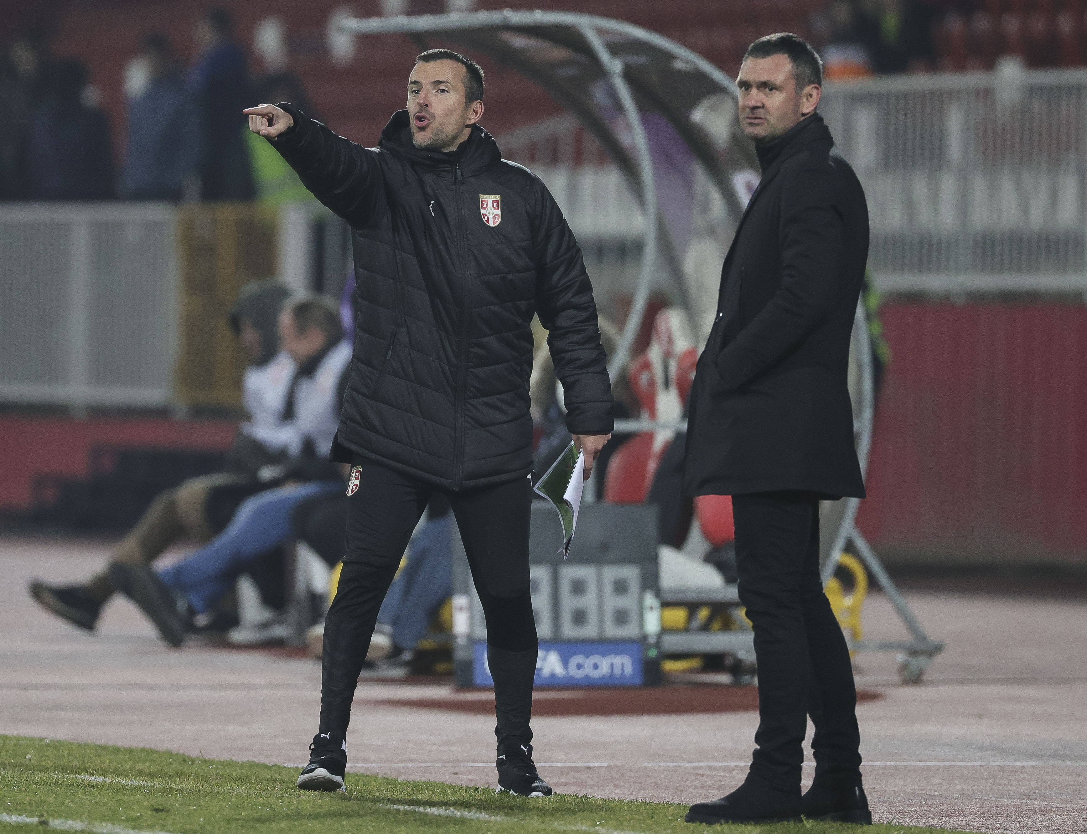 Aleksandar Lukovic (L) and Head coach Aleksandar Rogic
Crvena Zvezda v Asvel-Euroleague
Beograd, 11.11.2021.
foto: Srdjan StevanovicStarsportphoto ©