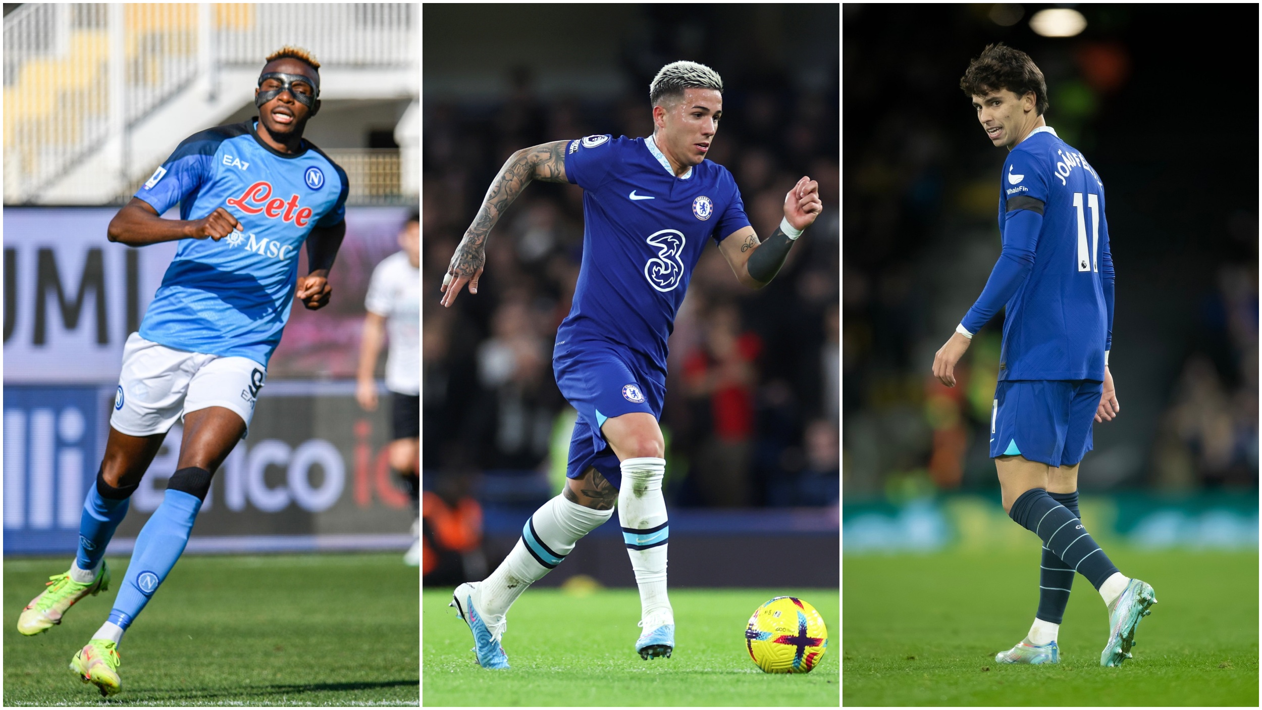 enzo fernandes u dresu čelsija,victor osimhen u dresu napolija joao felix u dresu celsija