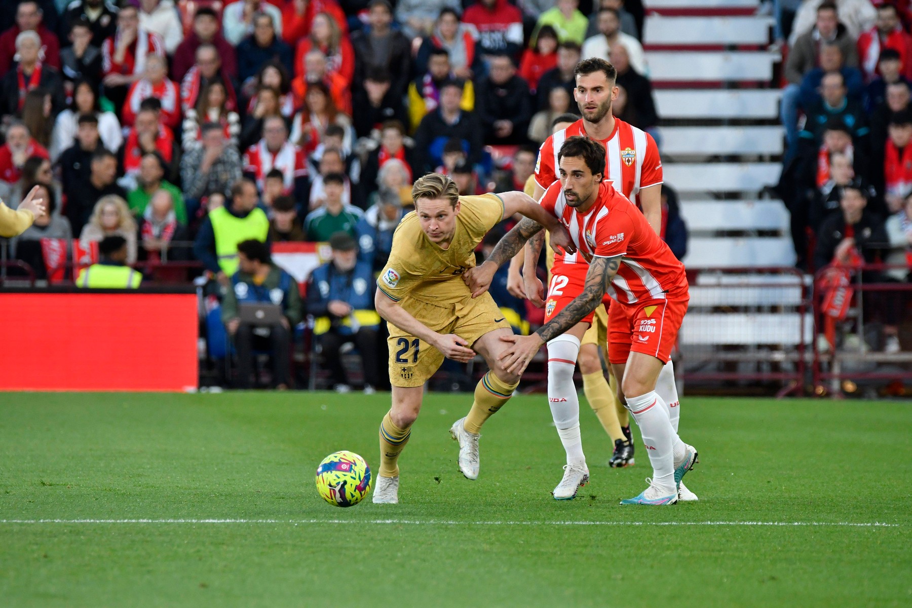 Spanish La Liga soccer match Almeria vs FC Barcelona, Barca at Juegos Mediterraneos Stadium, Almeria, 26 February 2023 D