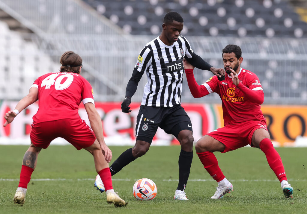 during the Partizan v Radnicki 1923 Kragujevac -  Mozzart Super Liga 2022/2023 match on stadium FK Partizan (JNA) on February 27, 2023 in Belgrade, Serbia. (Photo by Srdjan Stevanovic/Starsport.rs ©)
