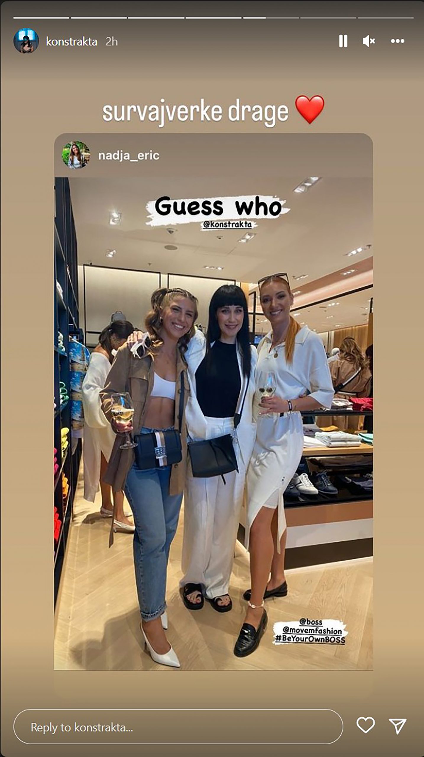 Instagram stori Konstrakta, Nađa survivor