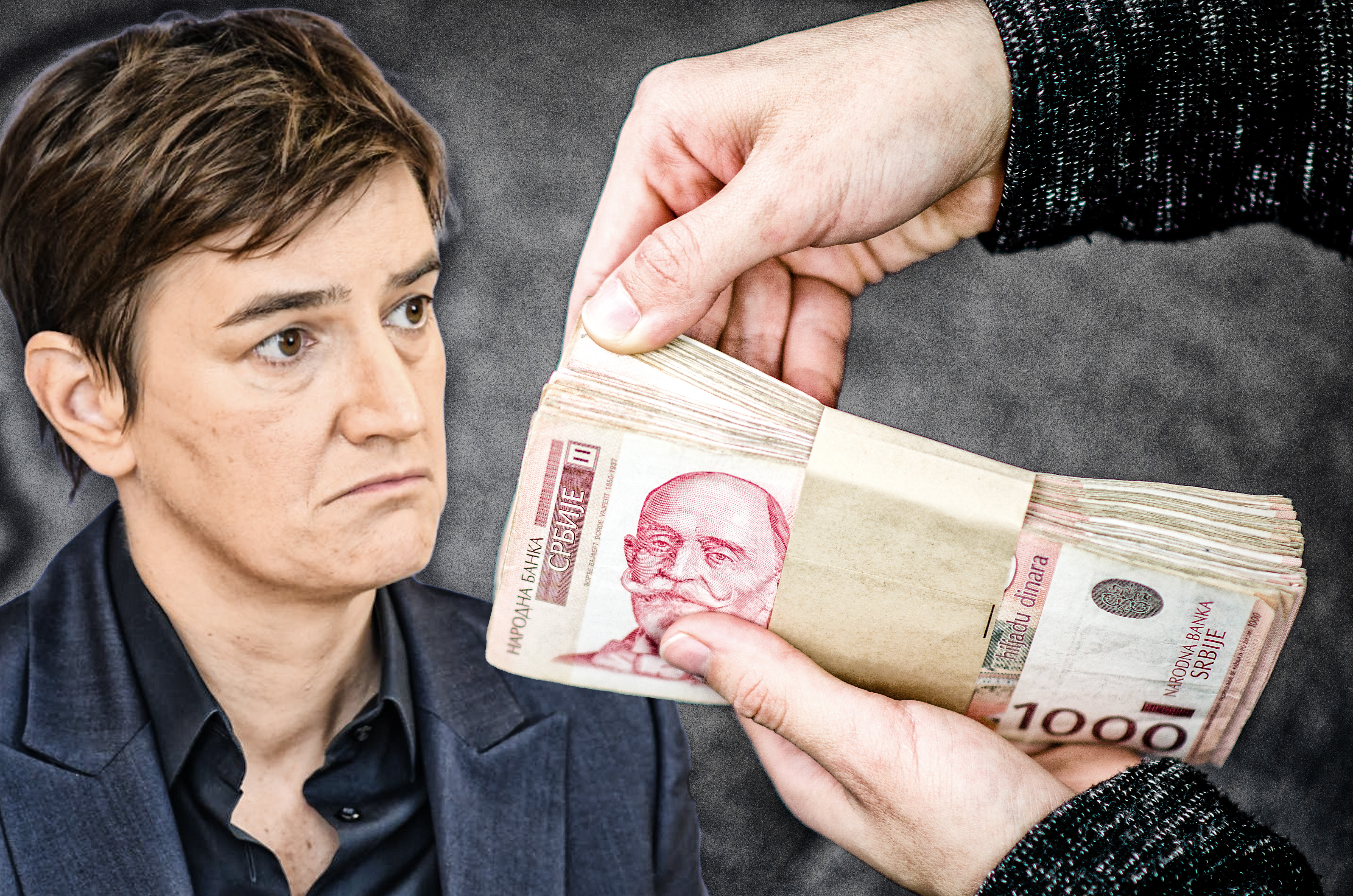 Female hand counting serbian one thousand dinars banknotes in a bundle.