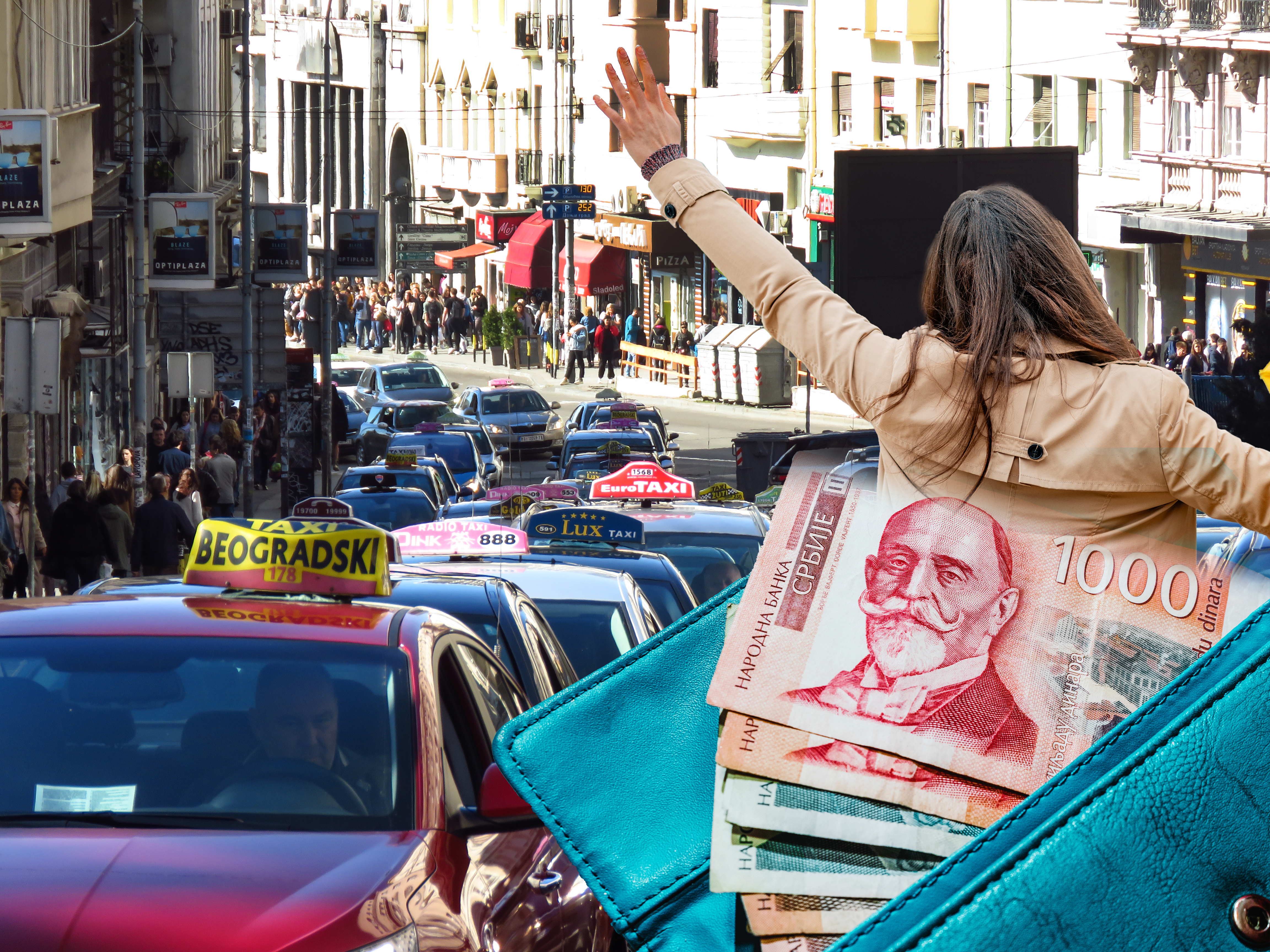 Beograd, Zeleni venac, taksi, taxi, devojka, novac, pare, dinari, poskupljenje, cene, cena, kombo Foto: Shutterstock/Kidney Stone