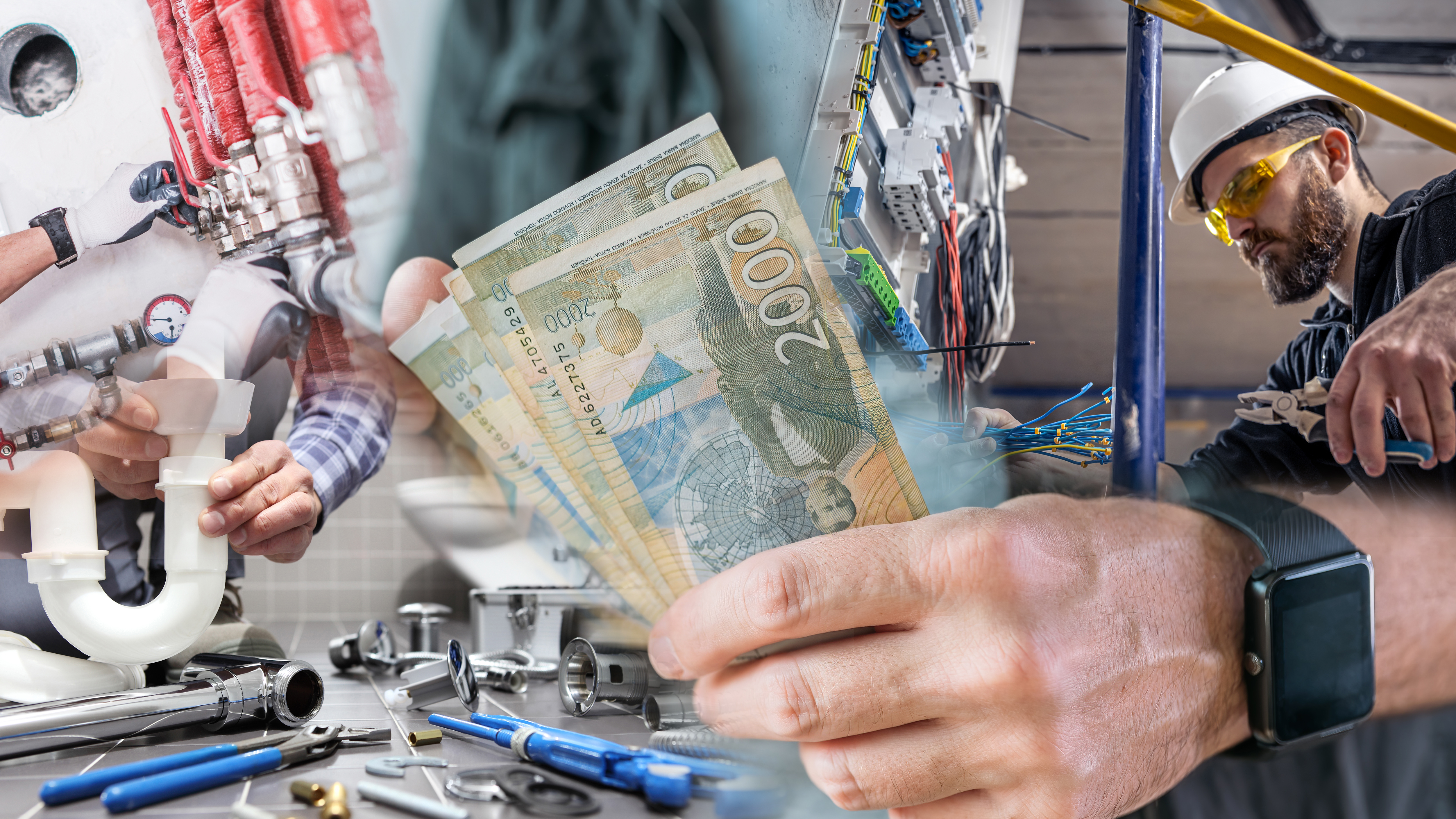 Vodoinstalater, električar, novac, pare, dinari, zarada, kombo Foto: Shutterstock