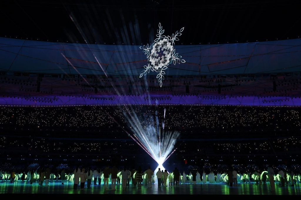 Dancers perform during the closing ceremony of the 2022 Winter Olympics, Sunday, Feb. 20, 2022, in Beijing. (AP Photo/Jae C. Hong)