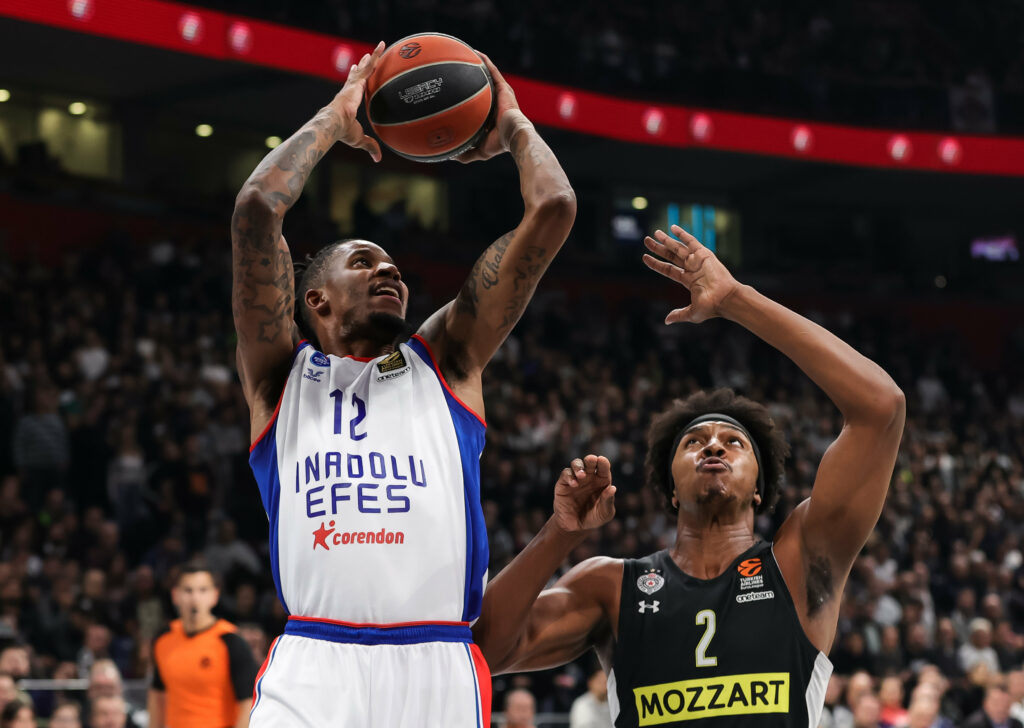 during the Turkish Airlines EuroLeague match between Partizan Mozzart Bet Belgrade and Anadolu Efes Istanbul at Stark Arena on December 16, 2022 in Belgrade, Serbia. (Photo by Srdjan Stevanovic/Starsport.rs ©)