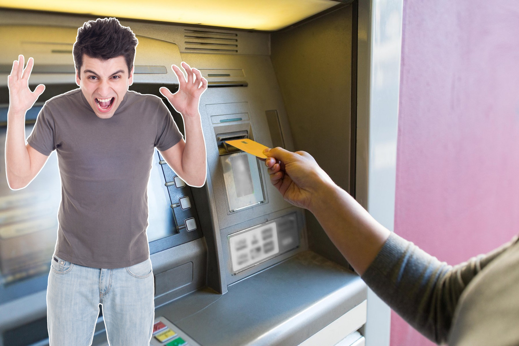 close up of woman inserting card to atm machine