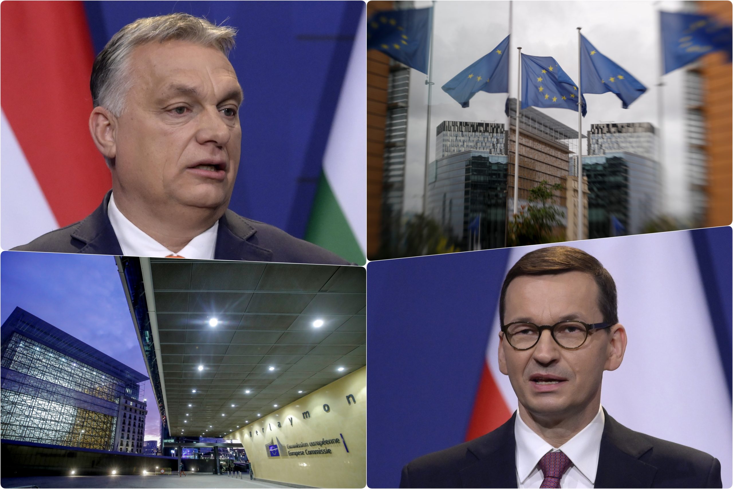 Viktor Orban i Mateus Moravjecki Evropska komisija zastave Evropske unije