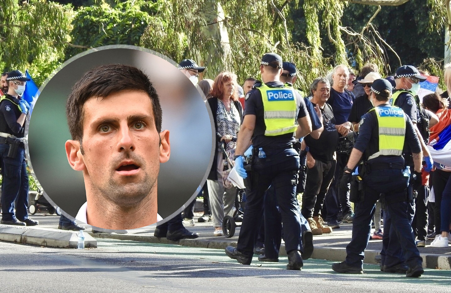 Novak Djokovic's Melbourne Hotel with more protestors and police