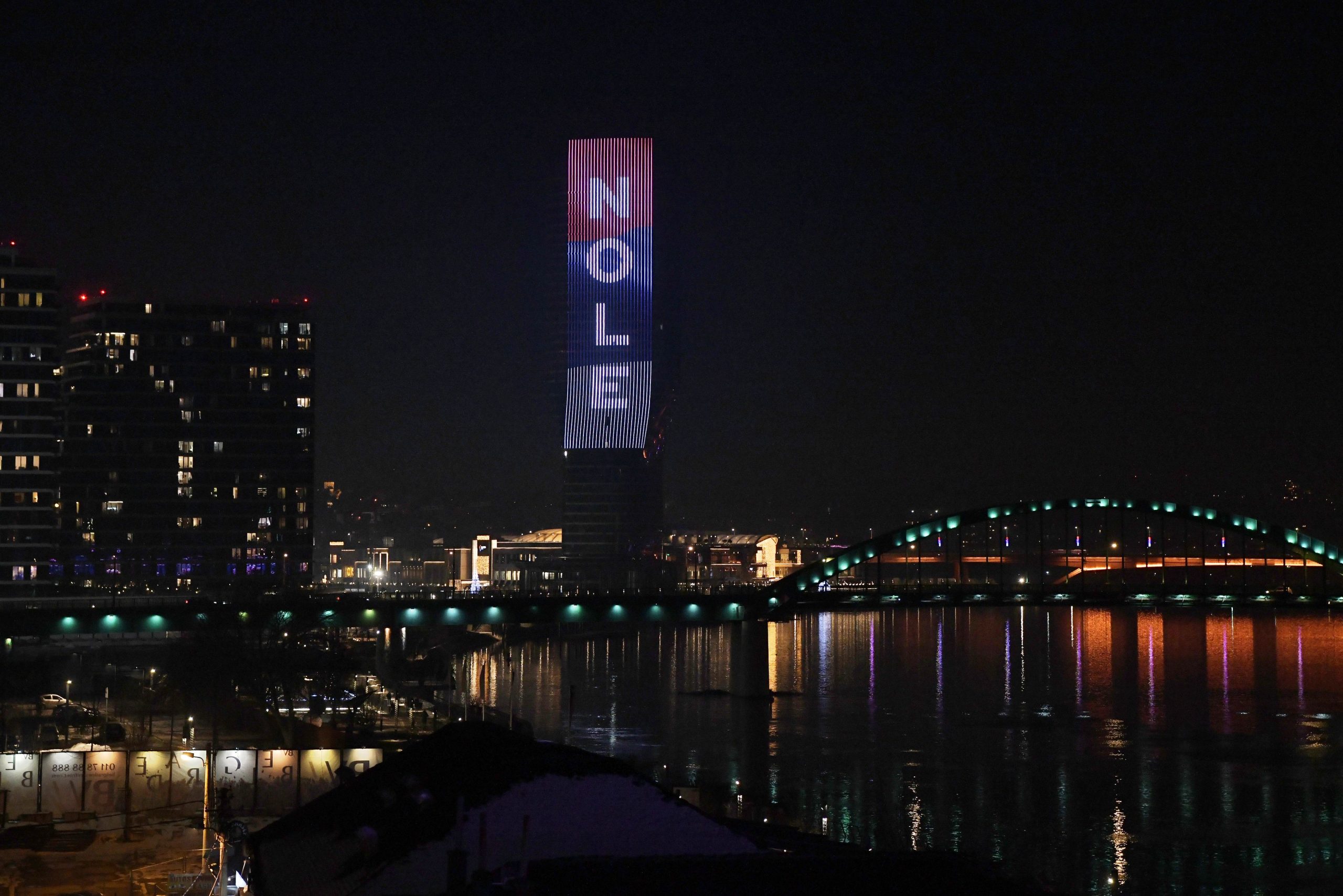 Beograd 16. januar 2022. Beograd na vodi, kula Beograd u cast Novaku Djokovicu Foto:Goran Srdanov/Nova.rs