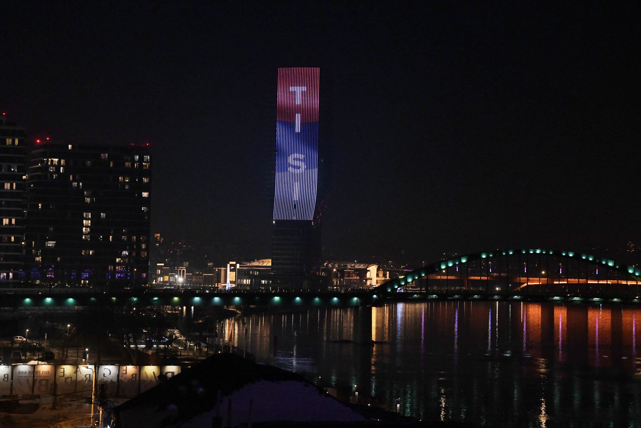 Beograd 16. januar 2022. Beograd na vodi, kula Beograd u cast Novaku Djokovicu Foto:Goran Srdanov/Nova.rs