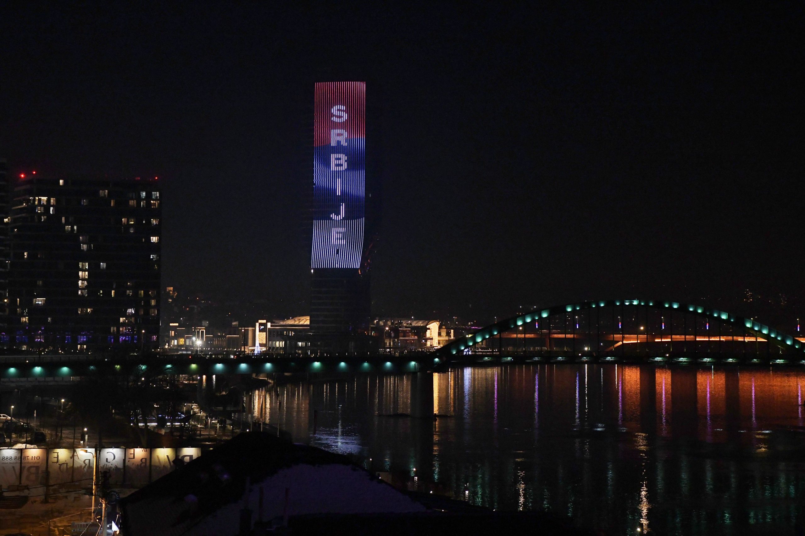 Beograd 16. januar 2022. Beograd na vodi, kula Beograd u cast Novaku Djokovicu Foto:Goran Srdanov/Nova.rs