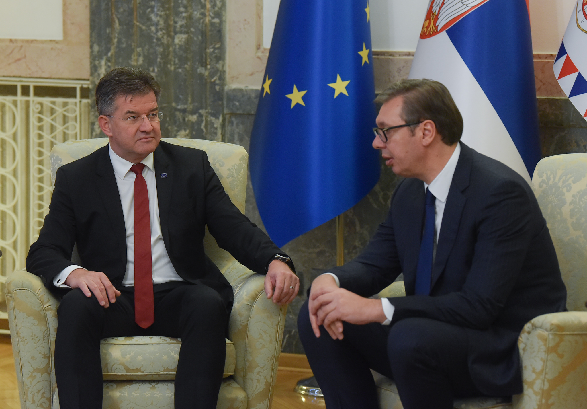 Boegrad, 17. oktobra 2022.- Predsednik Srbije Aleksandar Vucic sastao se danas sa specijalnim predstavnikom Evropske unije za dijalog Beograda i Pristine i druga regionalna pitanja Zapadnog Balkana Miroslavom Lajcakom. FOTO TANJUG/ MILOS MILIVOJEVIC/ nr