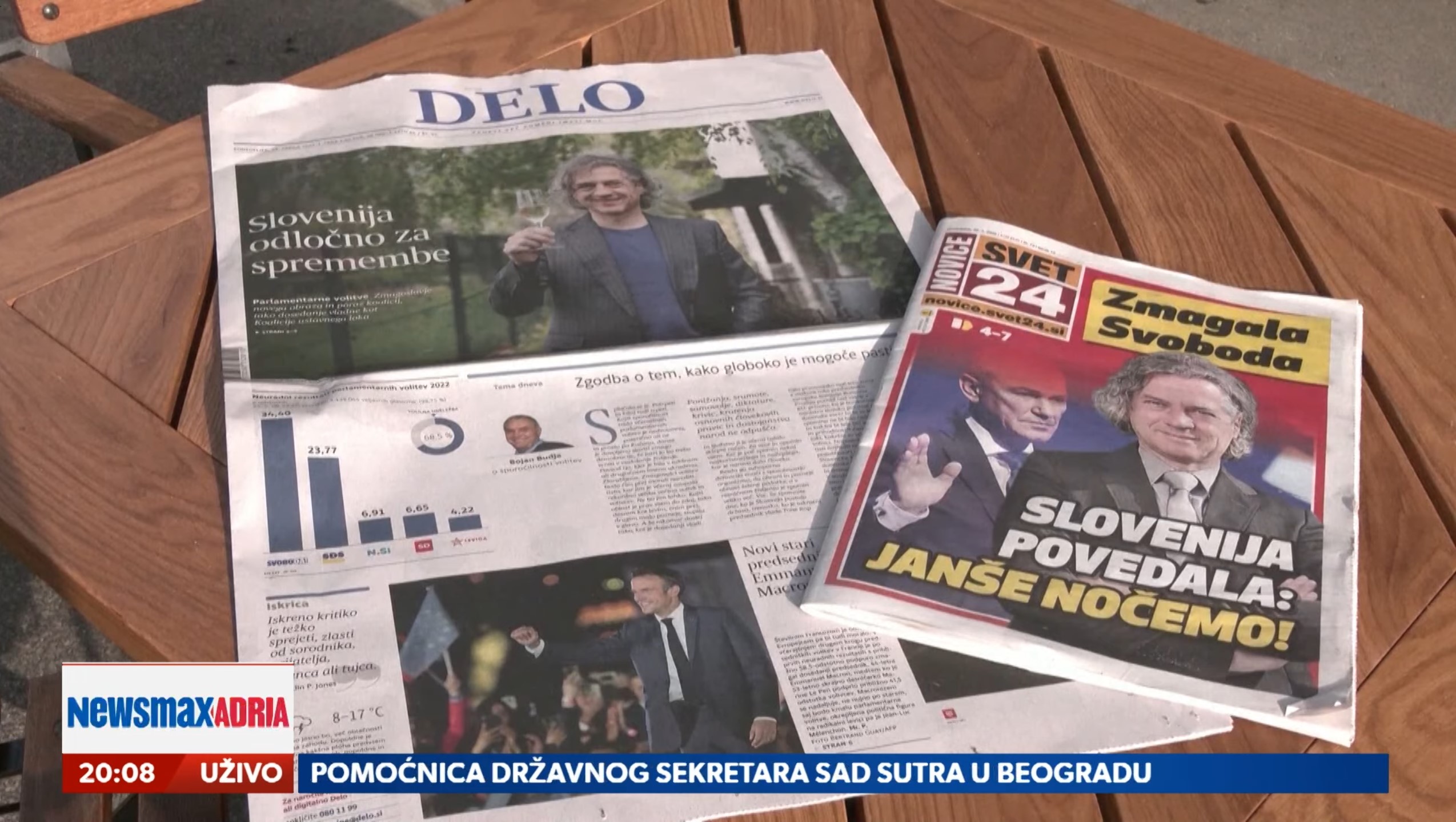 SLOVENIJA. Kako će promena politike u Sloveniji i pobeda Roberta Goloba uticati na Srbiju, prilog, emisija Pregled dana Foto: Newsmax Adria