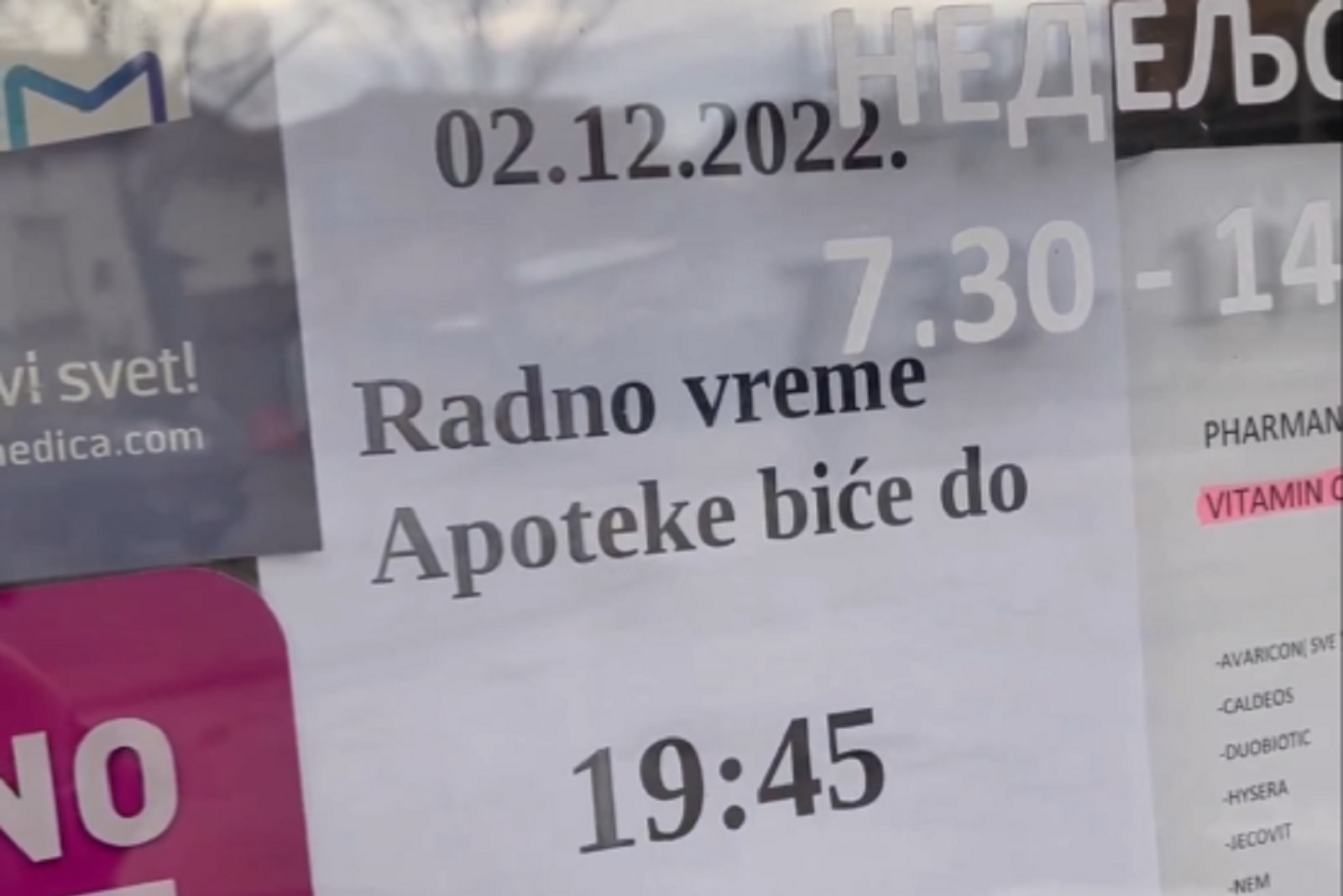 apoteka skraceno radno vreme svajcarska