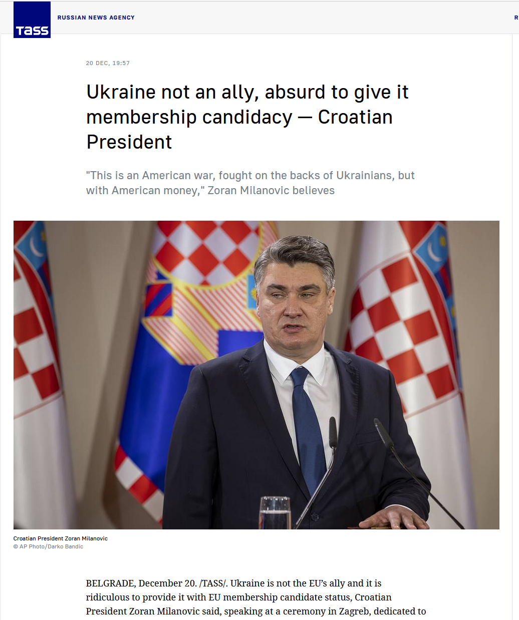 Zoran Milanovic tass