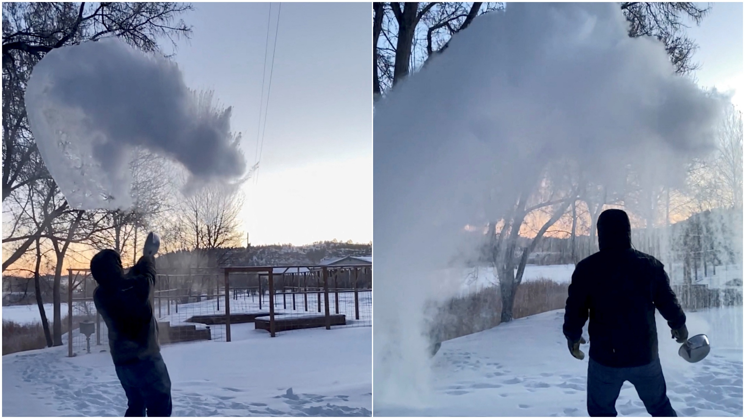 Amerika, zima, sneg, hladnoća, hladno vreme, vruća voda, sneg, kombo Foto: Twitter/ @MementoMori_JMJ/via REUTERS