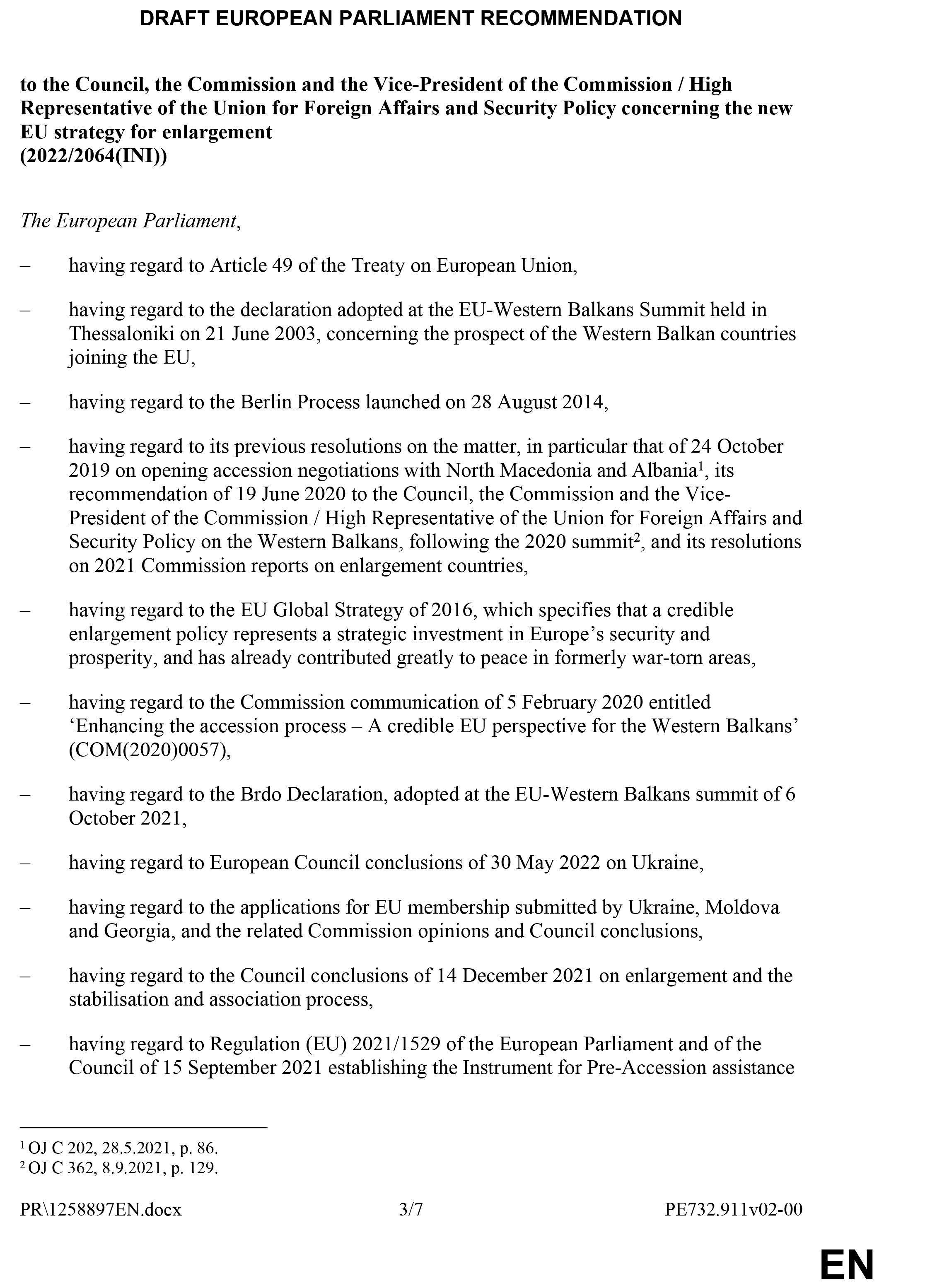 Evropski parlament, Dokument