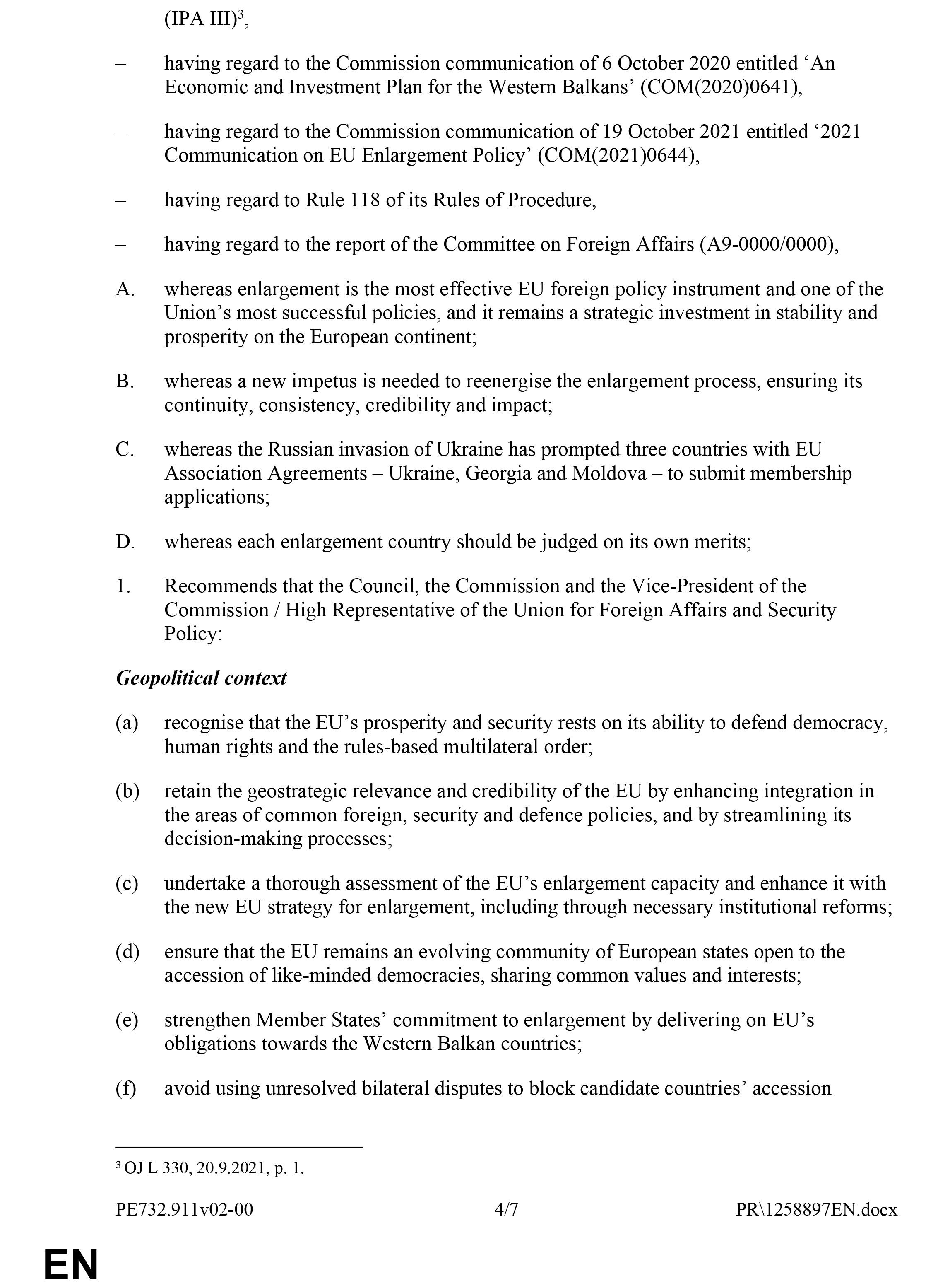 Evropski parlament, Dokument