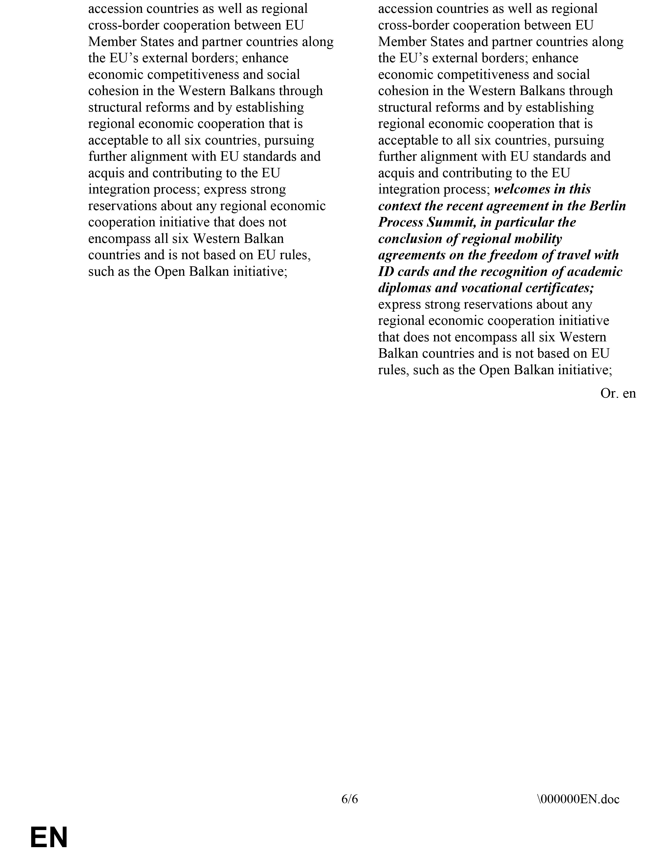 Evropski parlament, Dokument, Amandman