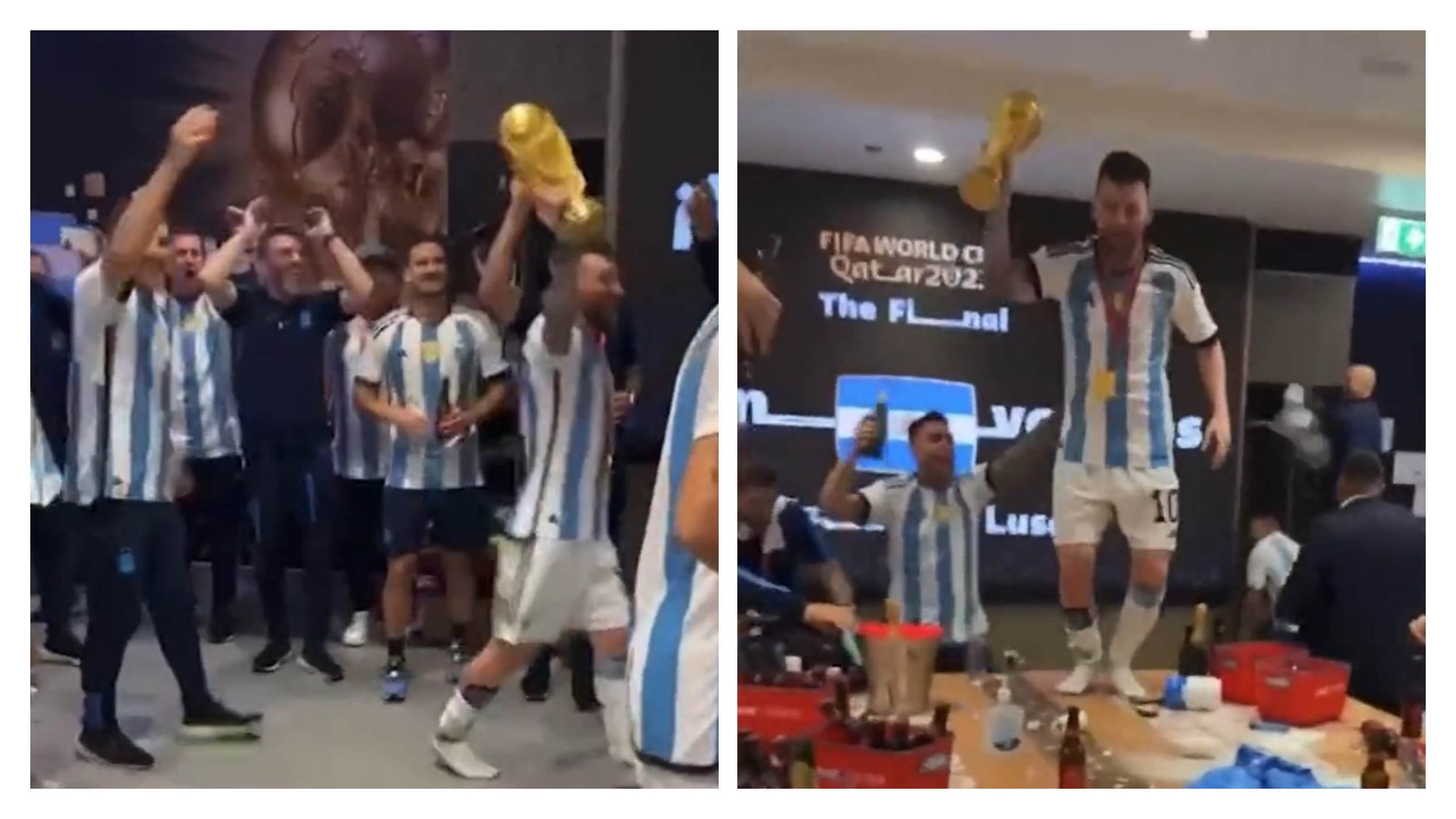 LIONEL MESSI JUMPING ON THE TABLE IN THE DRESSING ROOM, Mesi