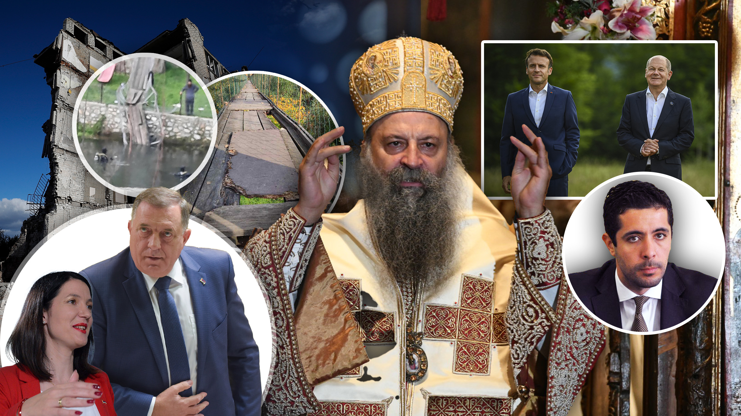 Zora Drčelić, Patrijarh ustoličenje,
Nesreća u Ovčar Banji,Toma Momirović,Mile Dodik i Jelena Trivić 
Ukrajina, Šolca, Makrona