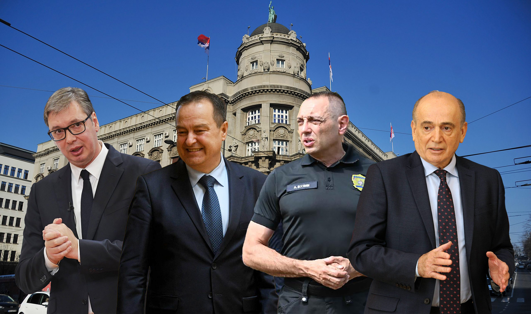 Vlada u pozadini, zatim Vučić, Dačić, Vulin, Krkokabić
