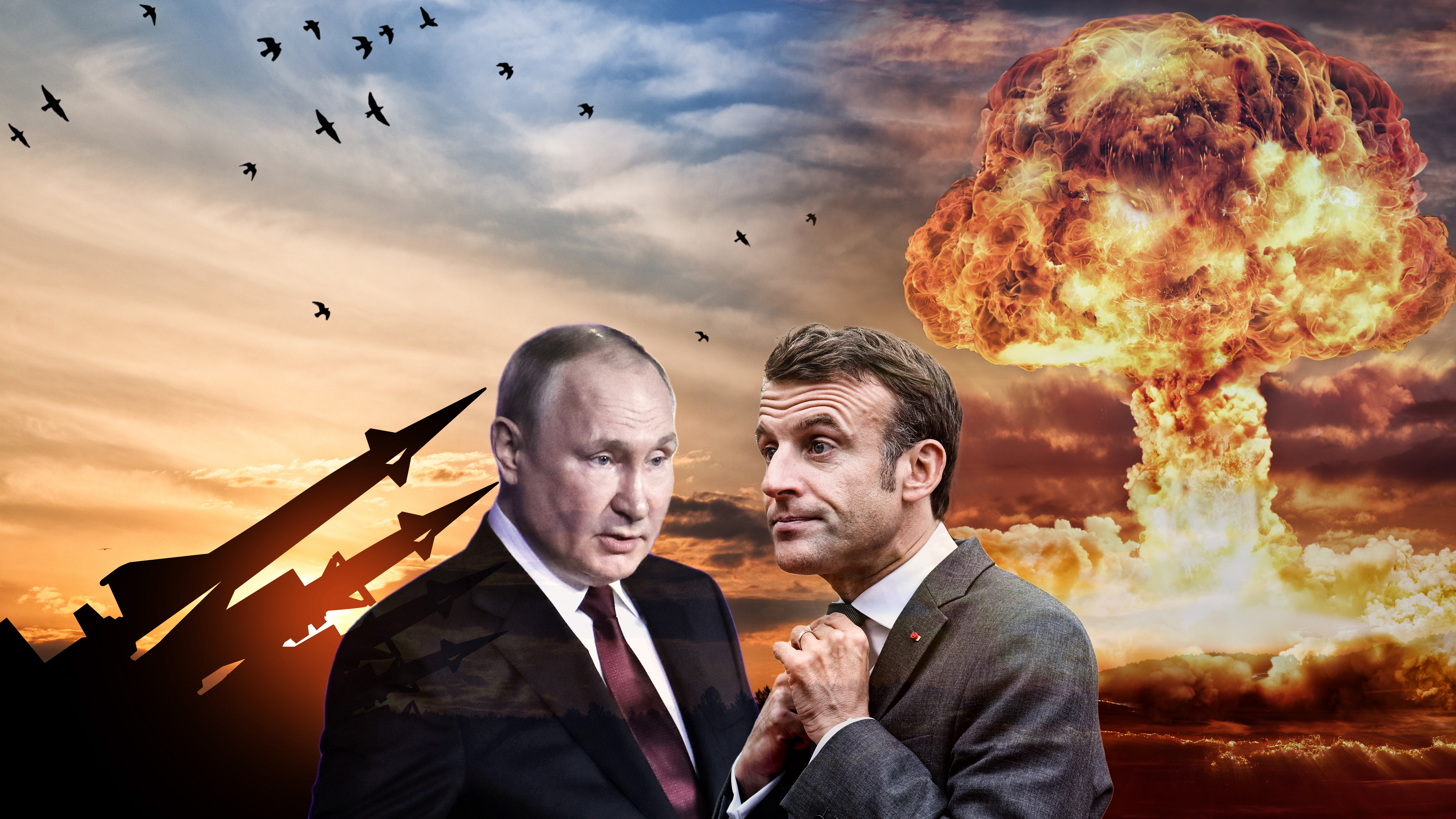The missiles are aimed at the sky at sunset. Nuclear bomb, chemical weapons, missile defense, a system of salvo fire.
