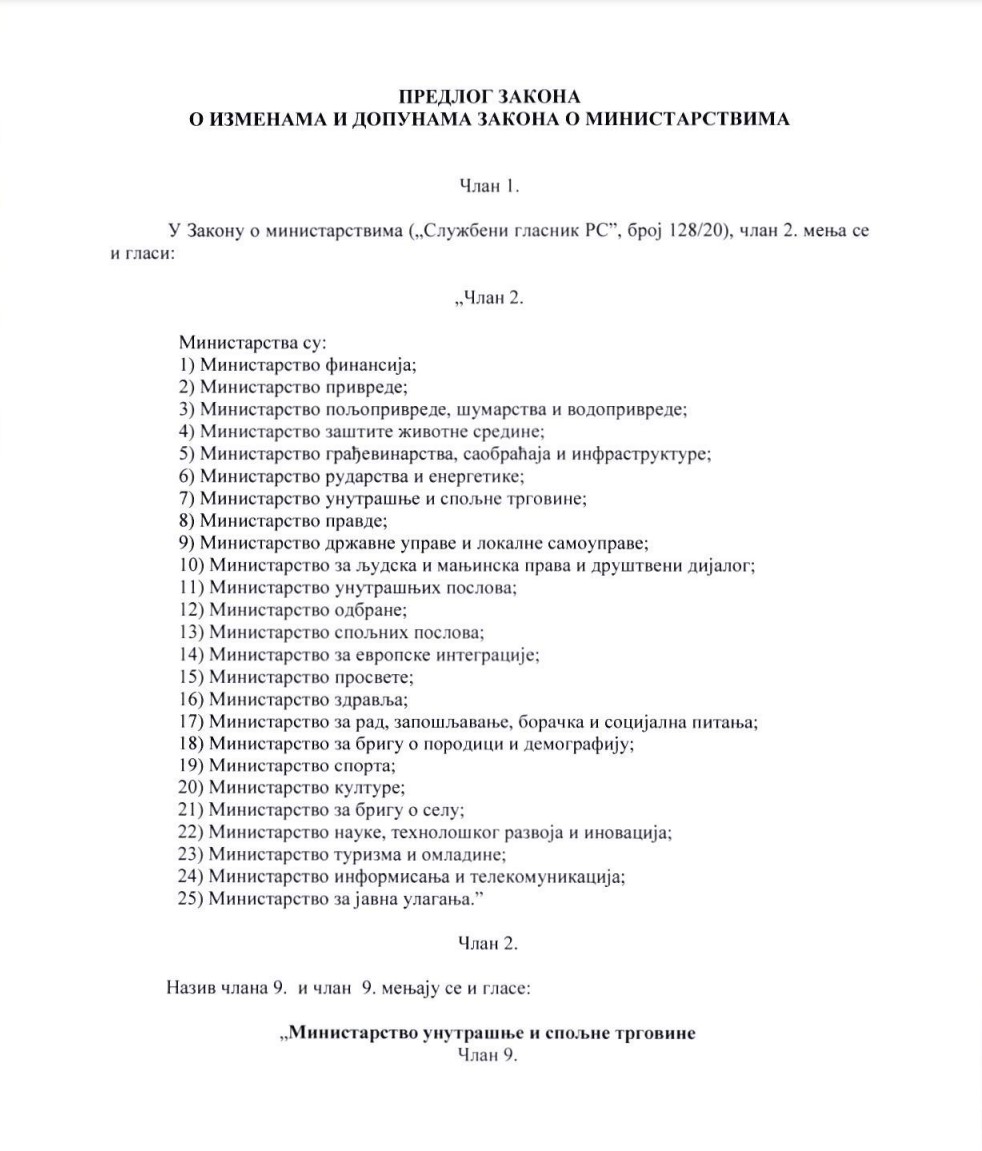 Zakon o ministarstvima