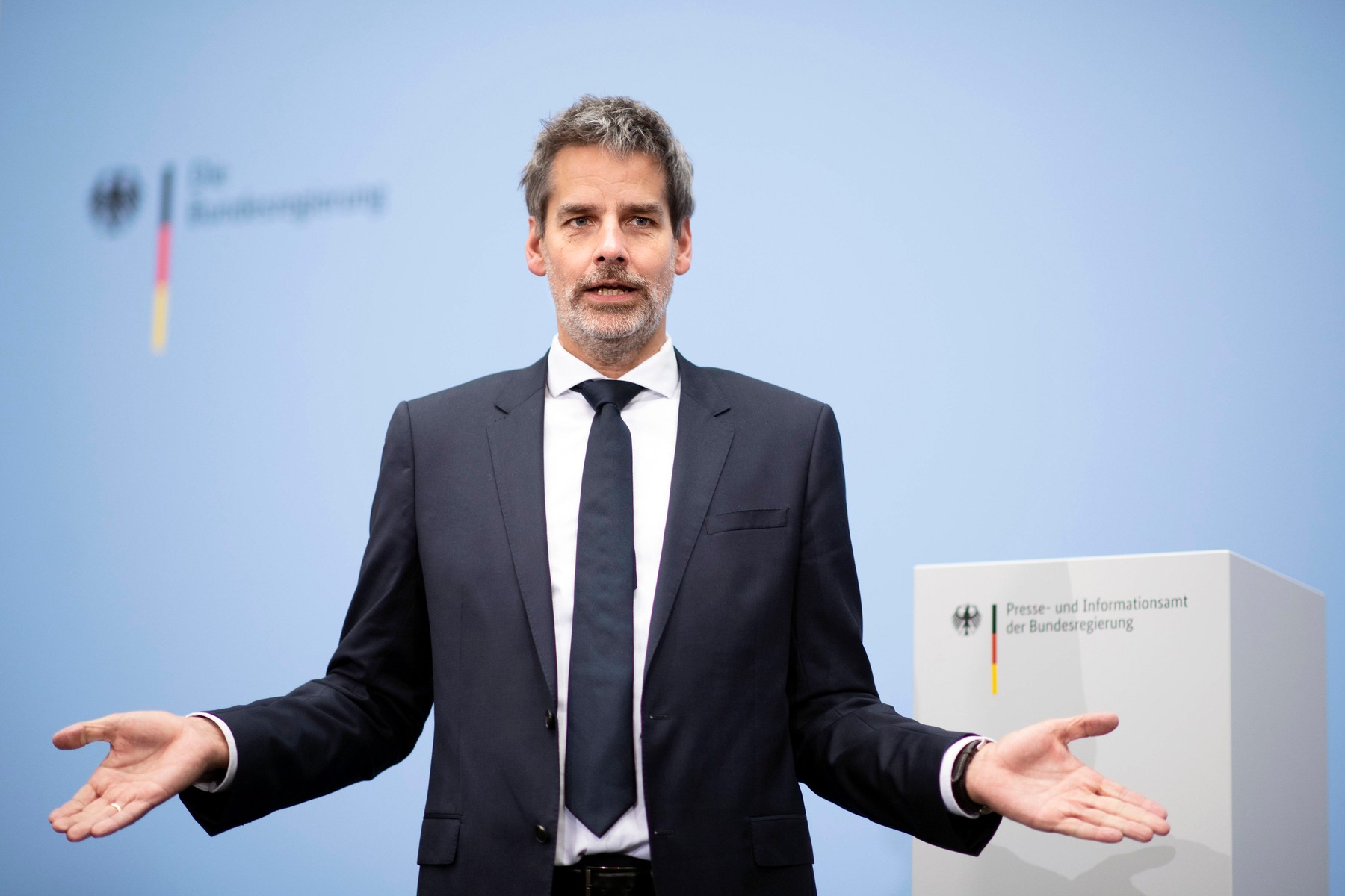 Olaf Scholz, Federal Chancellor of Germany SPD, during a cermony of a handing-over of office of the new spokesman of the Federal Government in Berlin