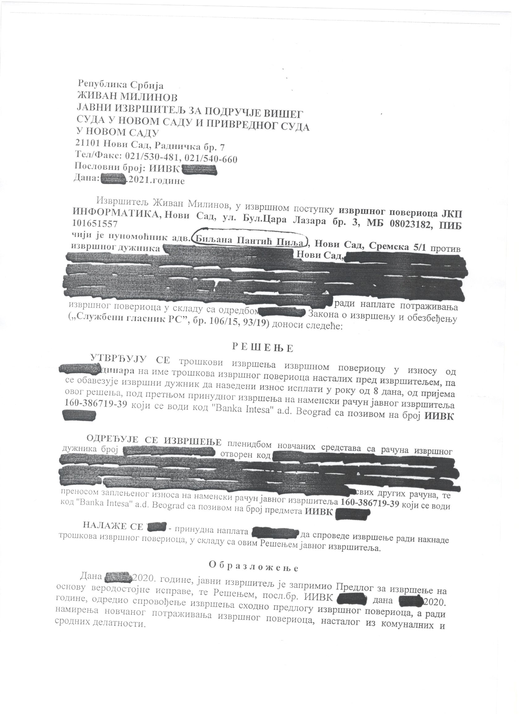 Za Borislava Novakovica dokument 
javni izvrsitelj