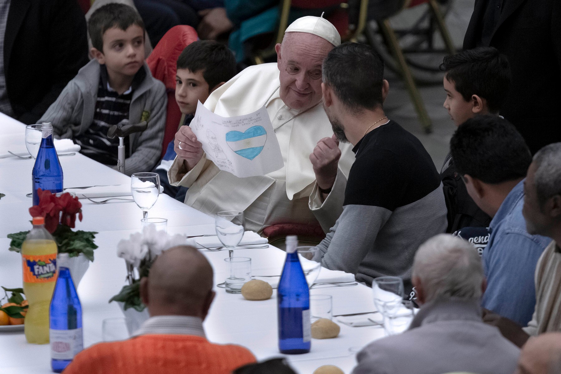 Vatican, Rome: Pope Francis during a lunch with poor, homeless people and migrants on the occasion of the World Day of the Poor, in the Paul VI Hall