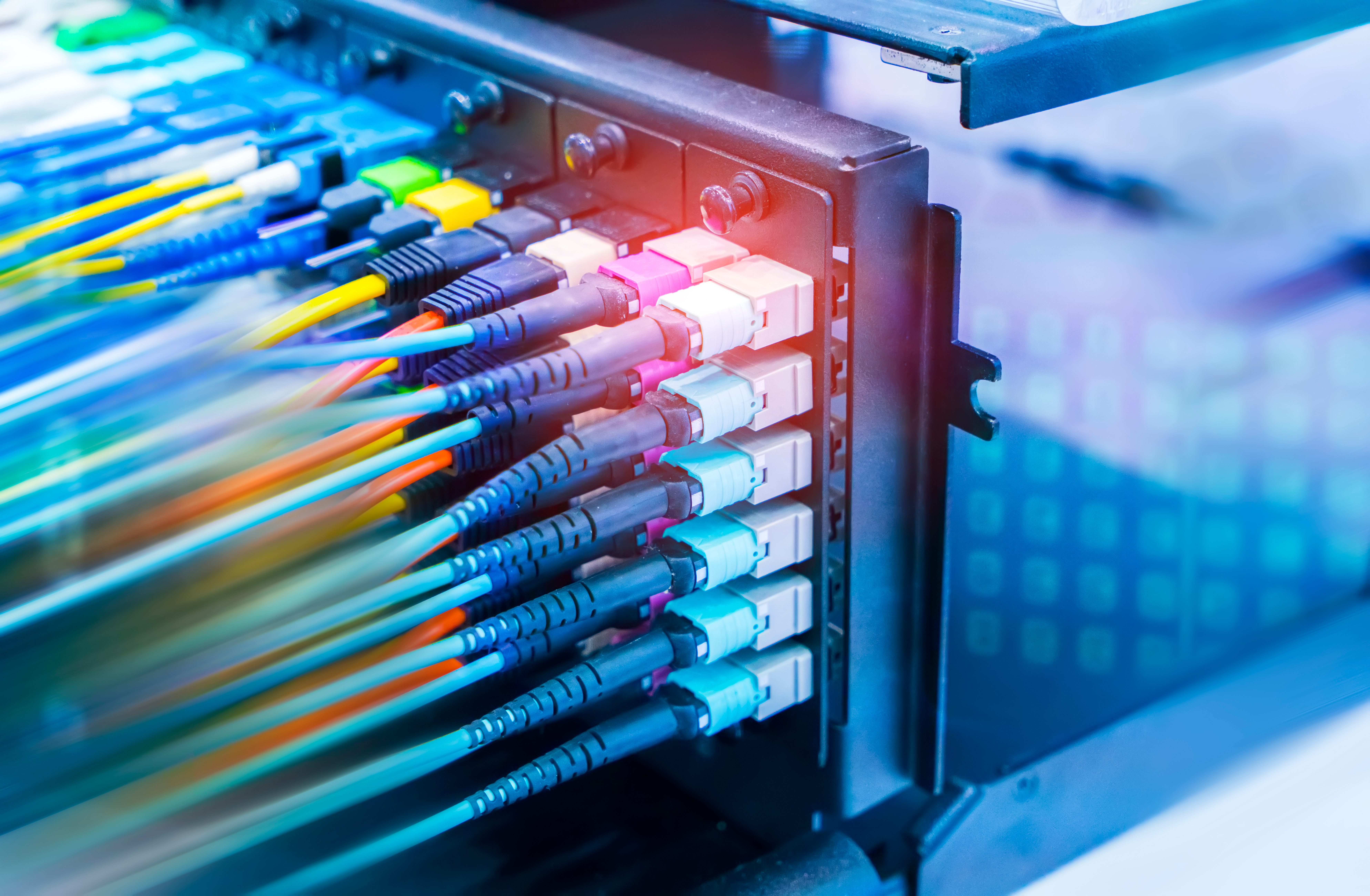 Fiber,Optic,Telecommunication,Equipment,And,Patchcords,Inside,A,Network,Infrastructure