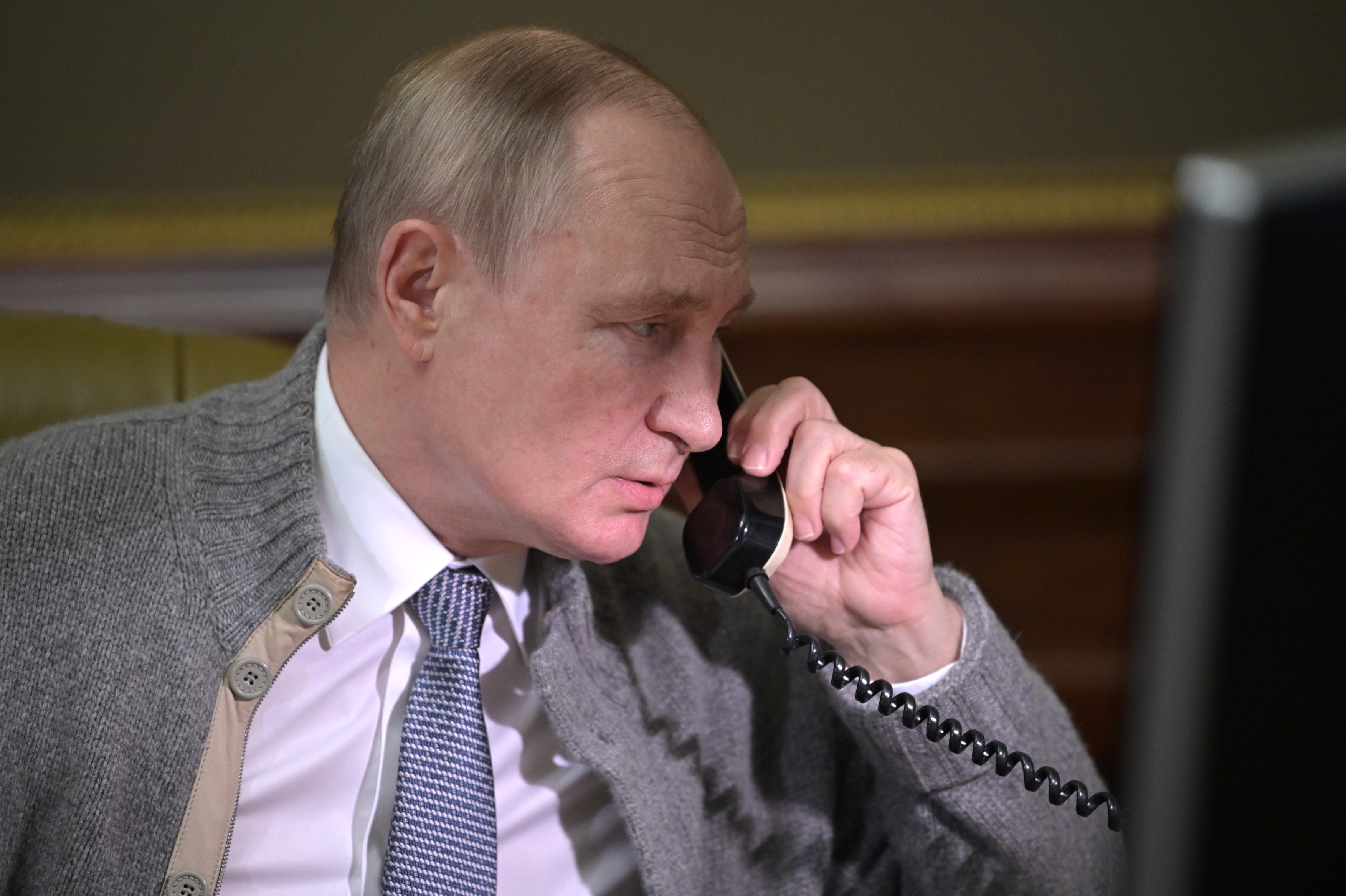 Russia's President Putin talks by phone to participants in Wishing Christmas Tree charity campaign